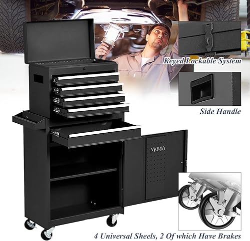 Miniatura 3 de Caja de herramientas y gabinete de almacenamiento de herramientas caja de herramientas rodante con cuatro ruedas baúl de herramientas con 5 cajones