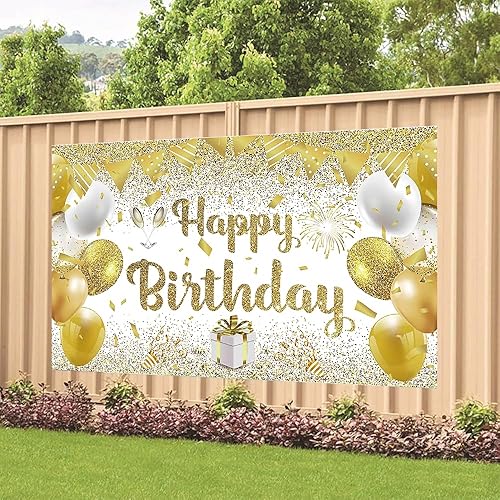 Miniatura 3 de Telón de fondo de cumpleaños con texto en inglés Happy Birthday para decoración del hogar, suministros de fiesta, 70.8 x 47.2 pulgadas (dorado)