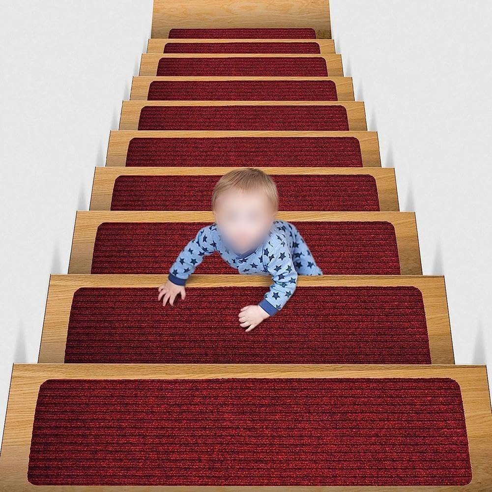 Rutschfeste Stufenmatten 16er Set Selbstklebend Teppich(dark red 76cm*20cm)