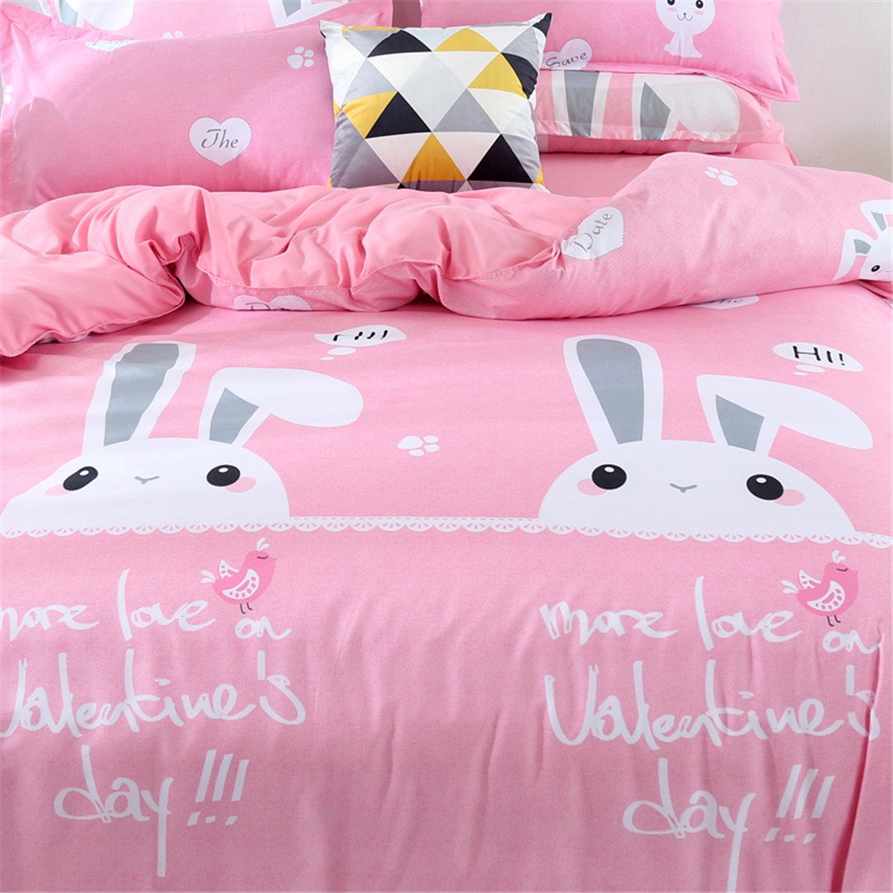 Morbuy Parure De Lit 2 Personnes, 4 Pièces Parure Imprimé De Lit Avec Housse De Couette En 1Microfibre+1avec Drap De Lit+ 2 Taies D'oreiller ( 200x200cm, Pêche Rose