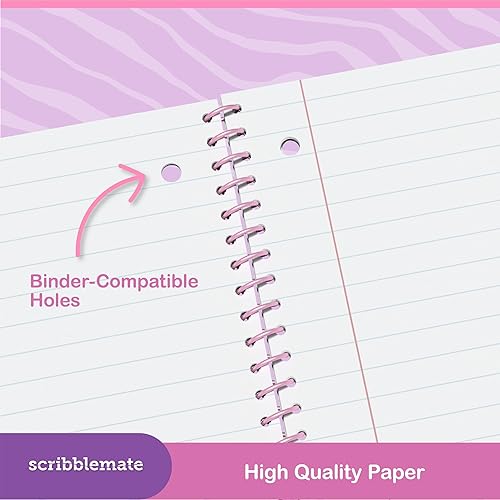 Miniatura 5 de ScribbleMate Cuadernos de espiral para niños, lindo cuaderno para niñas, cuaderno de 8 x 10.5 pulgadas de ancho, 100 hojas, 200 páginas, 2 bolsillos