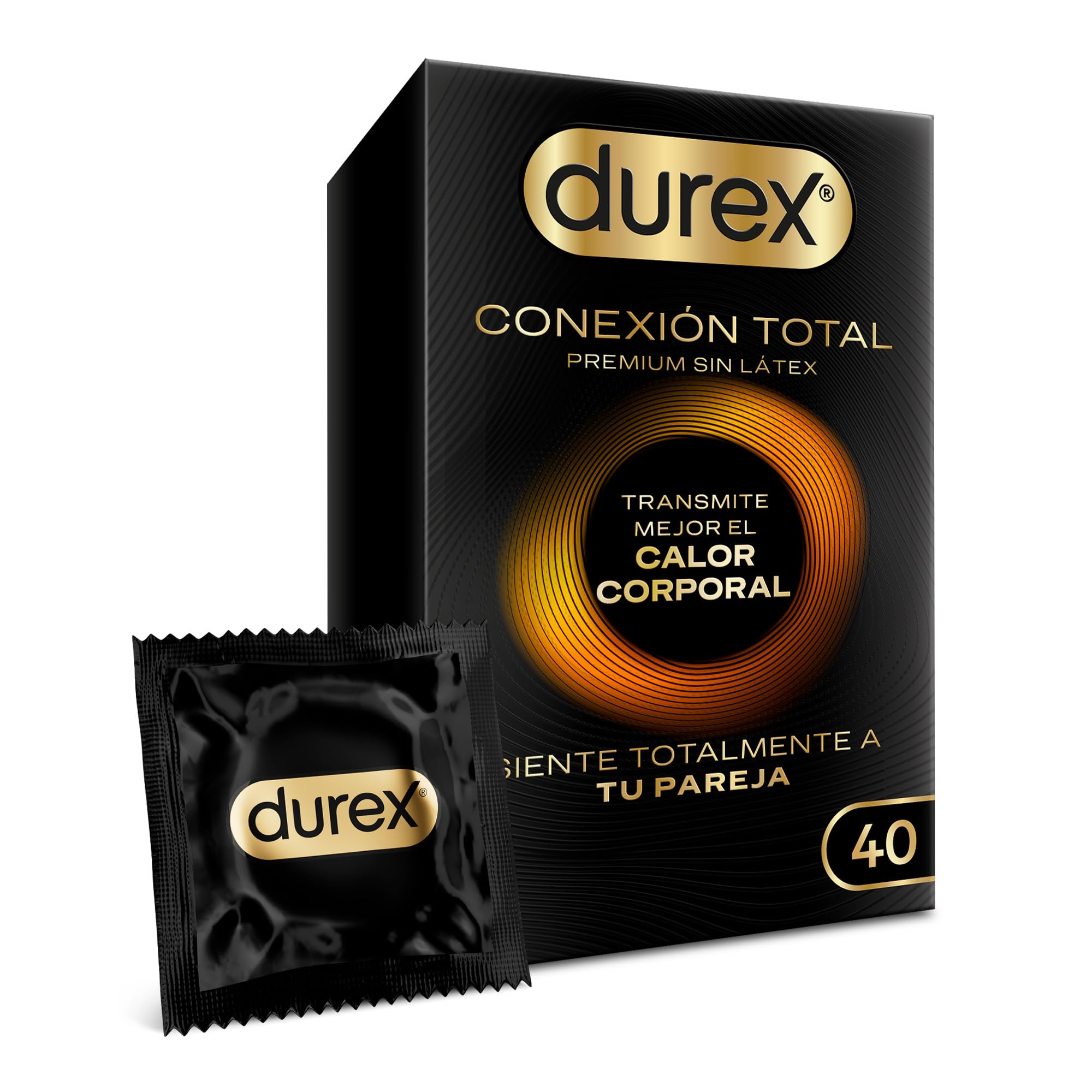 Durex Conexión Total Preservativo Ultra Fino Plus sin Látex con Tecnología Body Feel que Transmite Mejor el Calor Corporal, 40 Condones