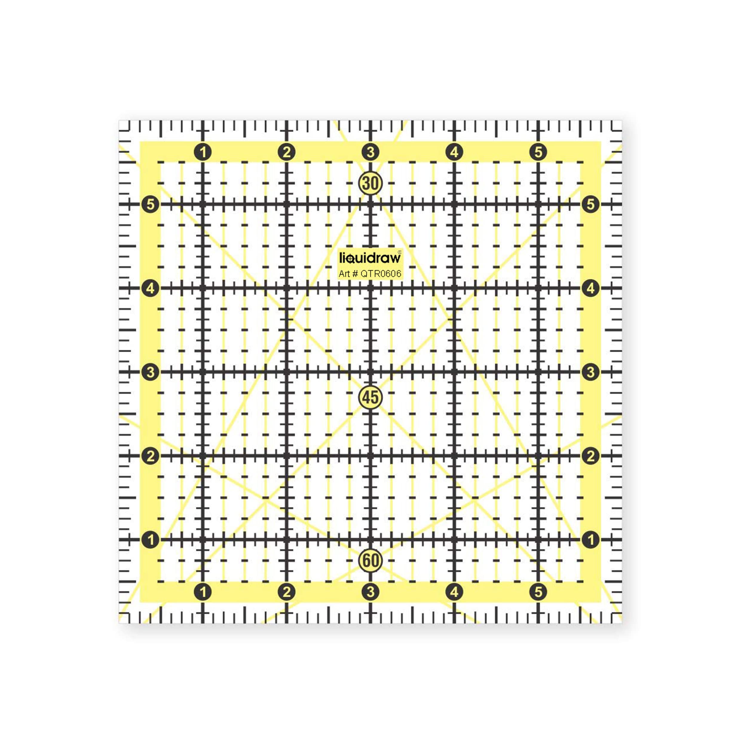 Liquidraw Clear Square Quilting Ruler - 6" X 6" | Acrylic Quilting Square Template | Helpful Sewing Tool With 30°, 45°, 60° Angle Markings | Helpful In Cutting Squares | Quilting & Sewing Must-Have
