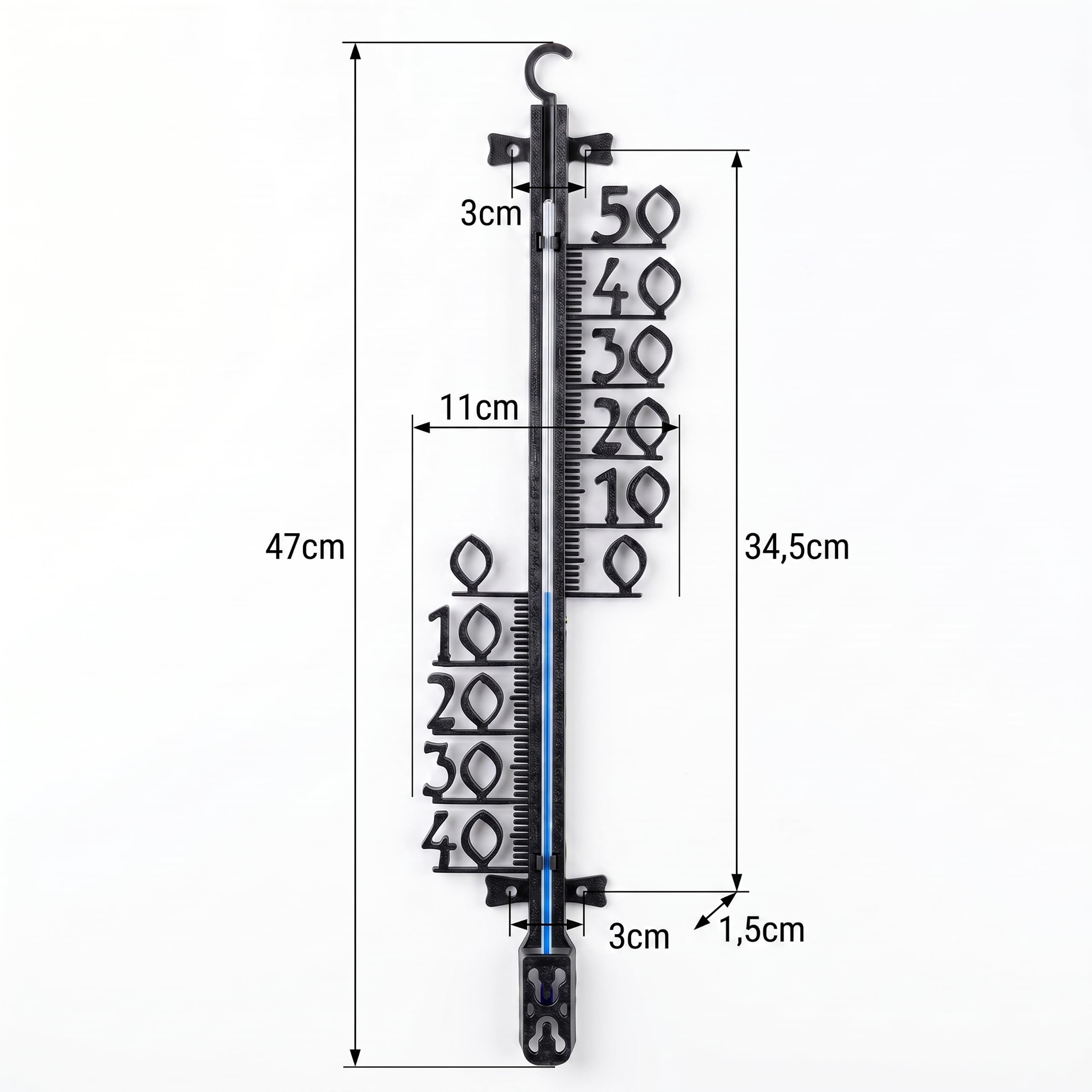 Lantelme XL Außenthermometer 47cm Analog Kunststoff Schwarz | Temperaturanzeige -40°C bis 50°C | Thermometer für Garten Terrasse Außen | Gartenthermometer Deutsche Herstellung