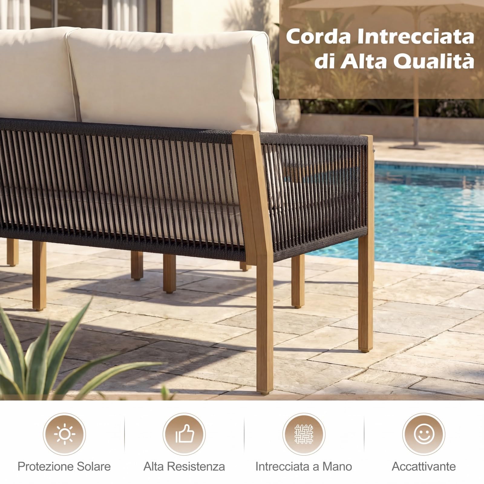 COSTWAY Set di Mobili da Giardino 3 Pezzi, Salotto da Esterno con 2 Divani Componibili a forma di L e Tavolino da Caffè, Set da Conversazione da Esterno con Cuscini Sfoderabili, per Patio e Terrazzo