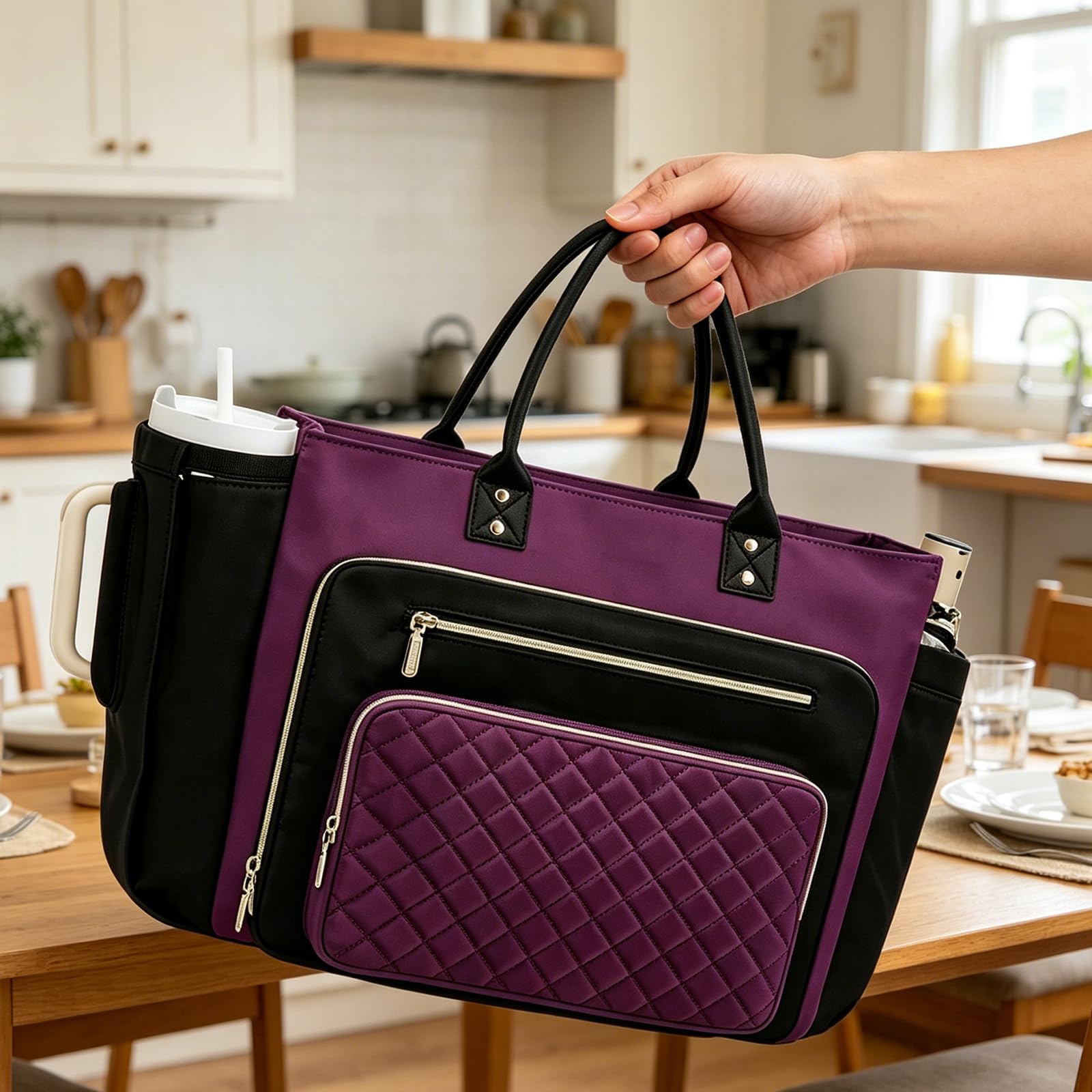 Torba na laptopa ze skóry PU 18,9 cala z dużym uchwytem na kubek