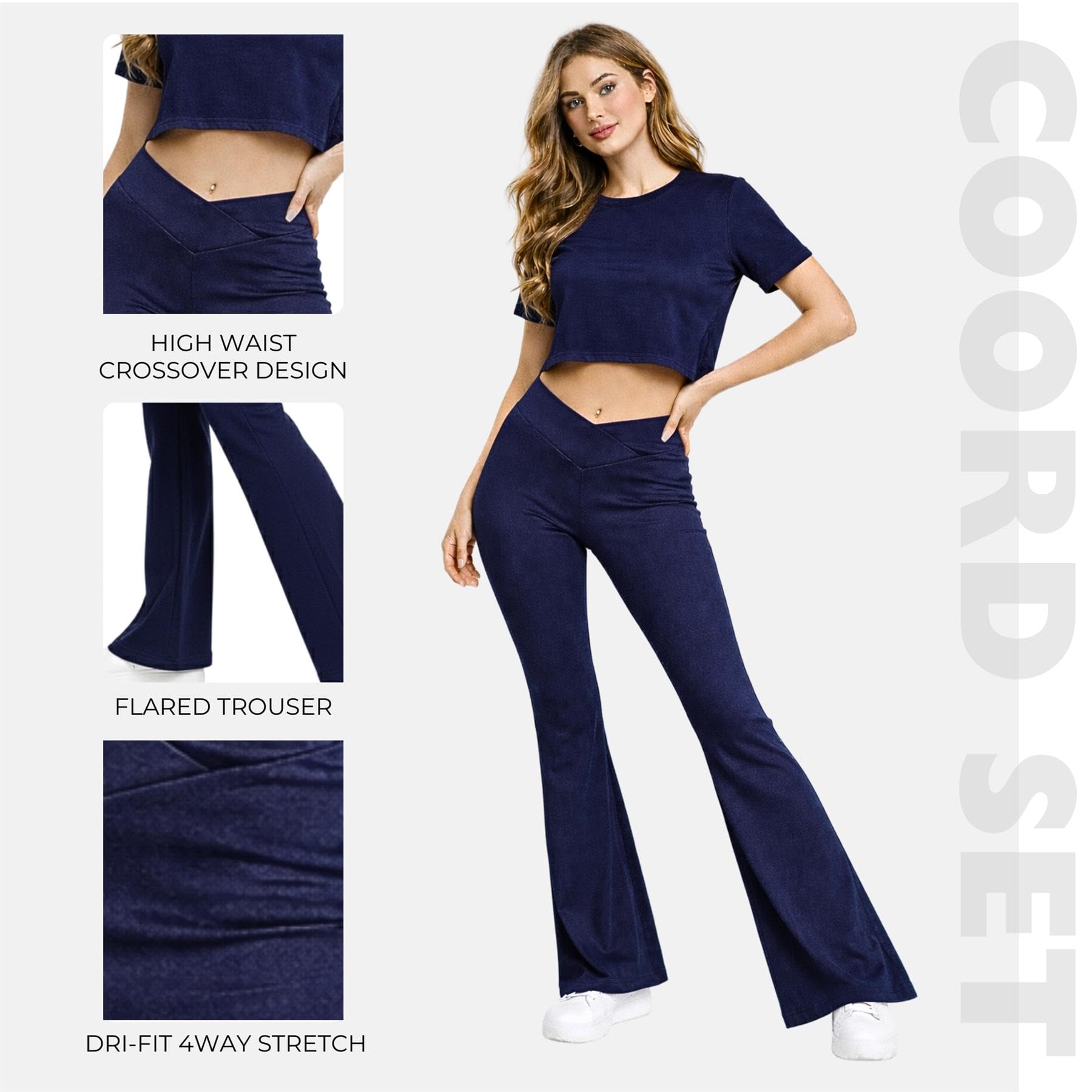 janisramone 2-częściowy dres damski pełny zestaw, rozkloszowane legginsy na siłownię dla kobiet UK, krótkie rękawy, przycięty top na siłownię, eleganckie legginsy do jogi, damskie z koszulkami do jogi