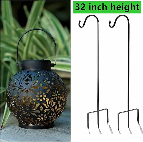 Miniatura 1 de 2 linternas y 2 ganchos. Luces solares para exteriores, faroles decorativos de jardín colgando en ganchos de pastor.
