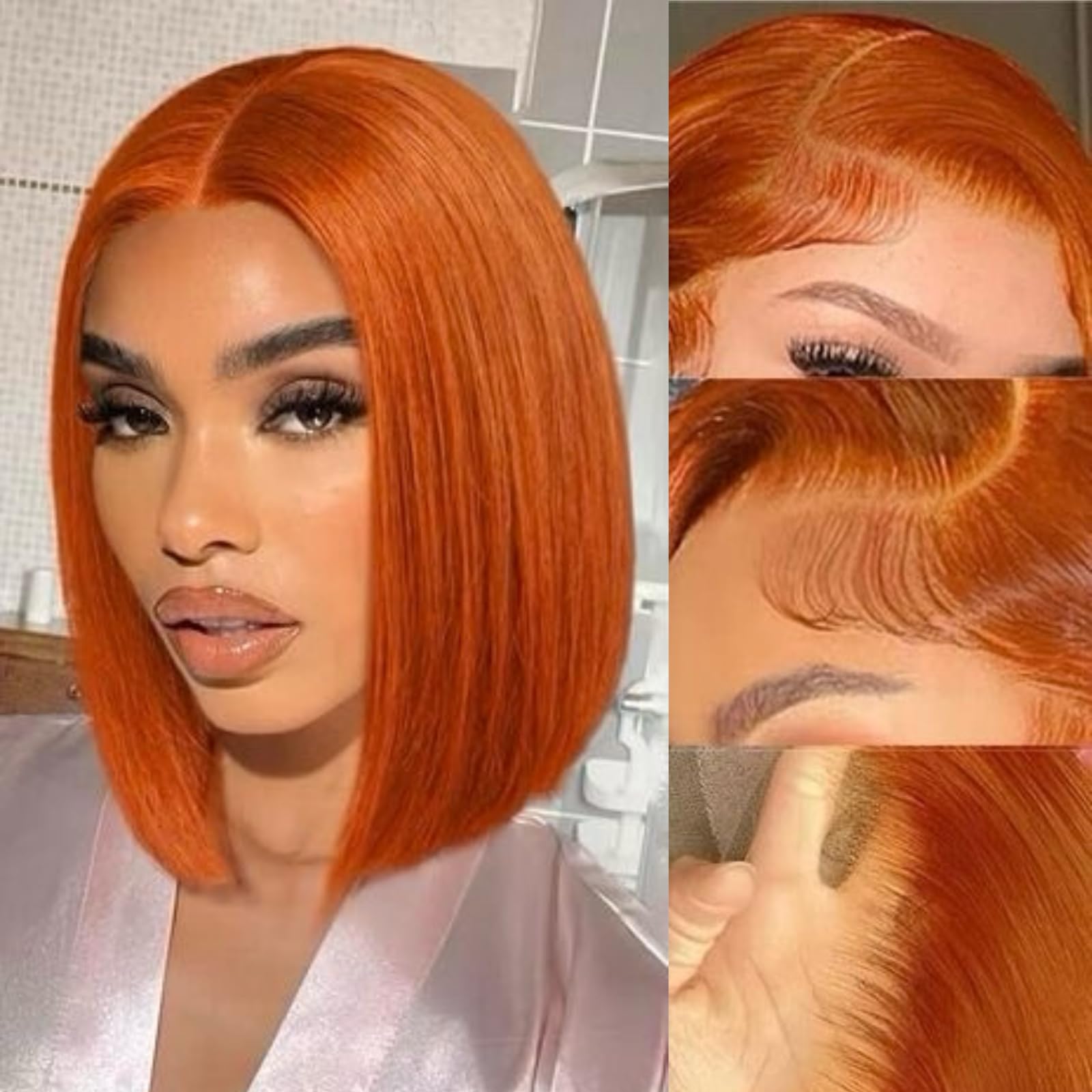 Amazon.com : 10 Inch Ginger Orange Bob Lace Front Wigs Human  display picture 1