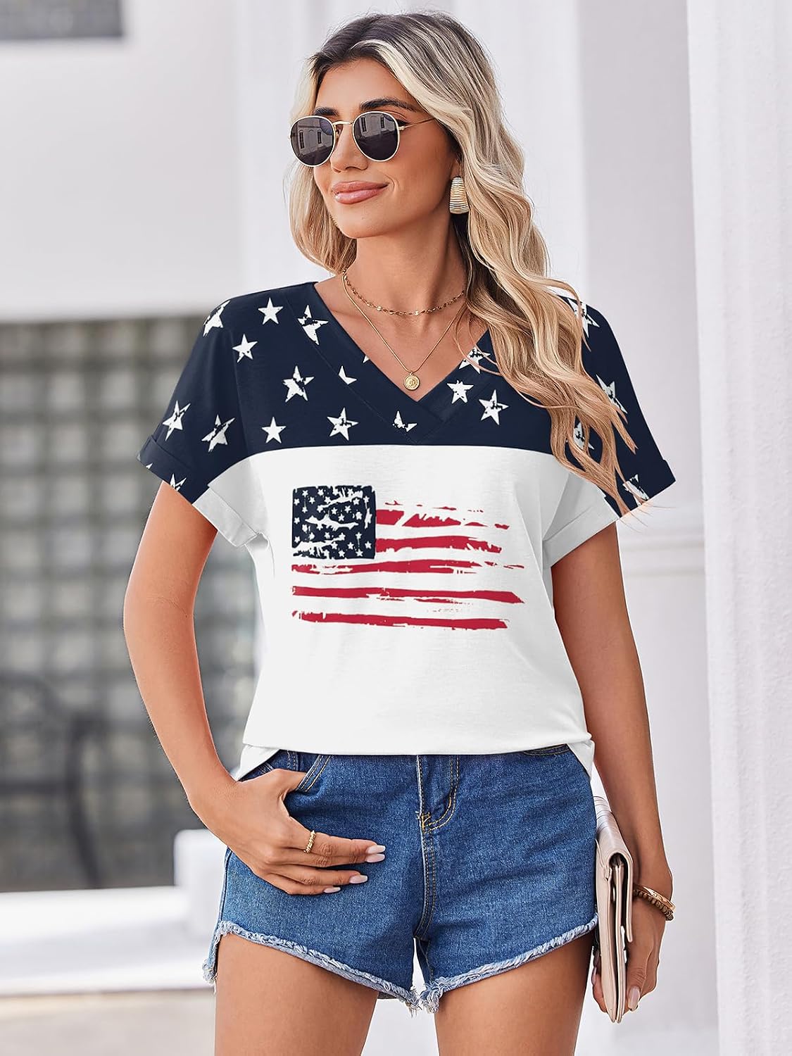 Zeagoo Womens Summer Tops Rolled Short Sleeve V Neck Shirts Casual Dressy Business Work Blouses Outfits thumbnail