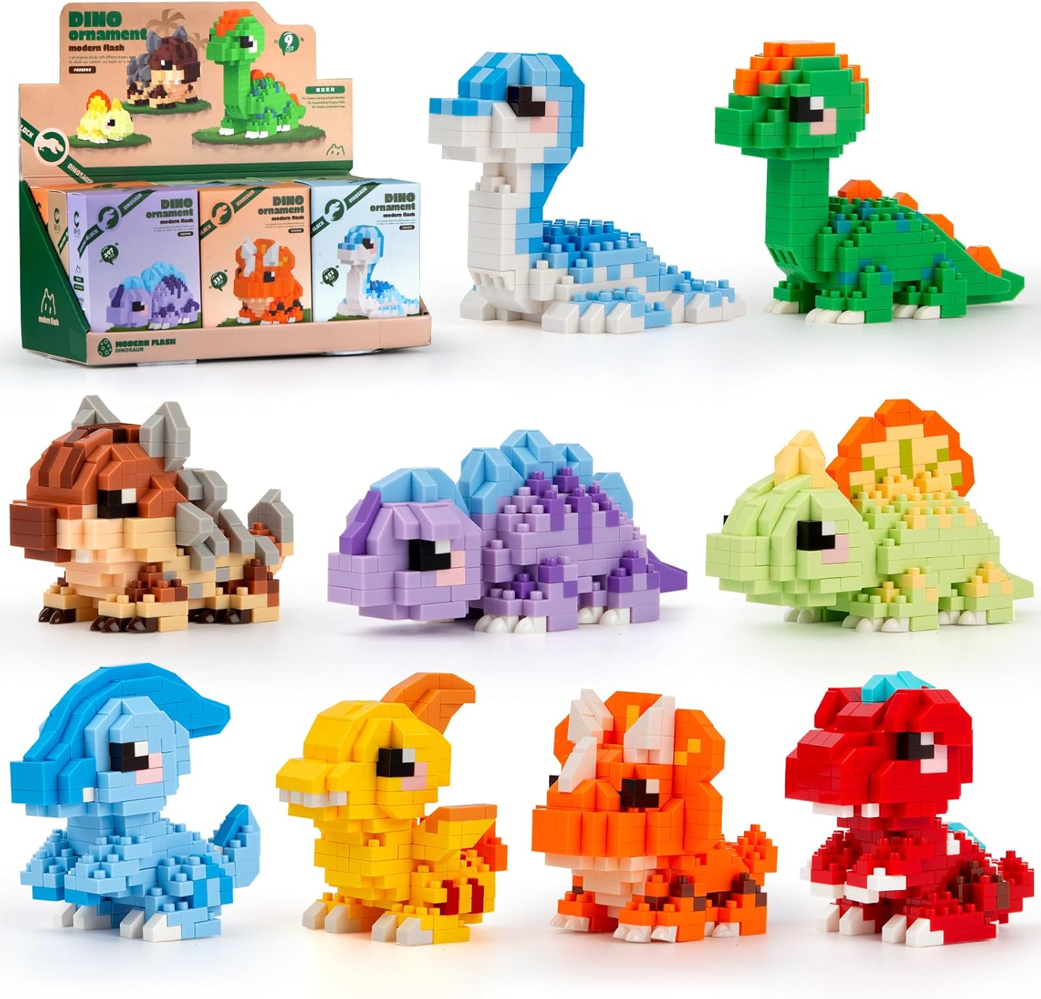 HIGH GODO Dinosaur Party Favors, Dinosaur Toys, 9 Pack Mini Dinosaurs Building Blocks Sets, Goodie Bags Stuffers, Gifts for Adults Teens Age 14+
