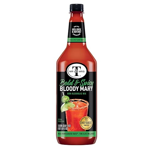 Miniatura 3 de Mr & Mrs T Bold & Spicy Bloody Mary Mix, botella de 1 L (paquete de 6), mezclador de jugo de cóctel picante, sabores atrevidos, perfecto para