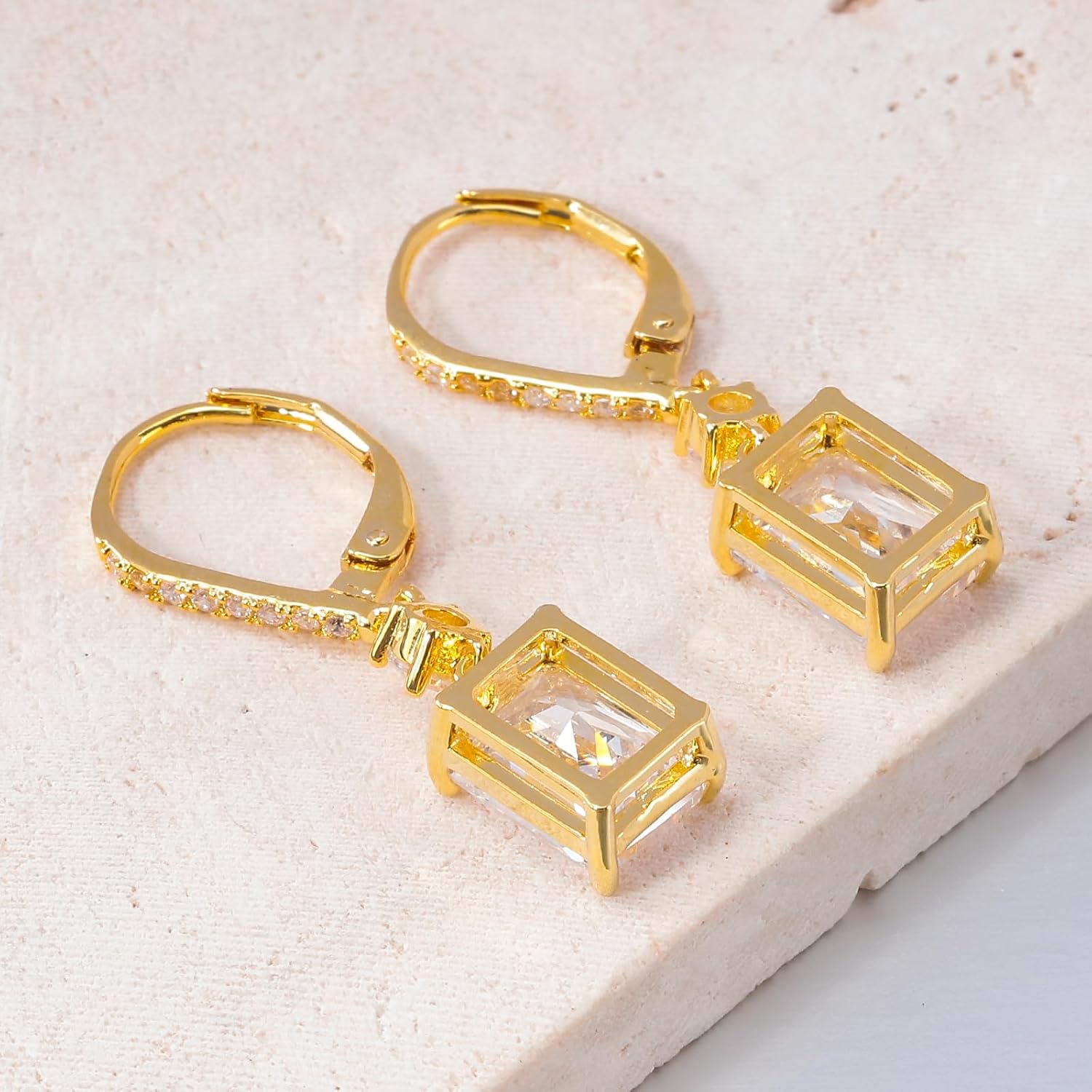 CiNily Rectangular-cut Drop Dangle Earrings for Women Hypoallergenic, Multi-color Cubic Zirconia Earrings Diamond Dangle Earrings Jewelry Gifts for Mothers Day 14K White Gold - Image 6