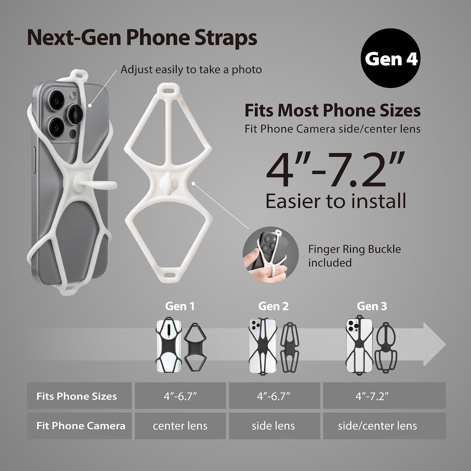 BONE Lanyard Phone Tie 4, Cell Phone Strap, Adjustable Silicone Lanyard + Ring Grip, Neck Phone Holder for Most Smartphones image 5