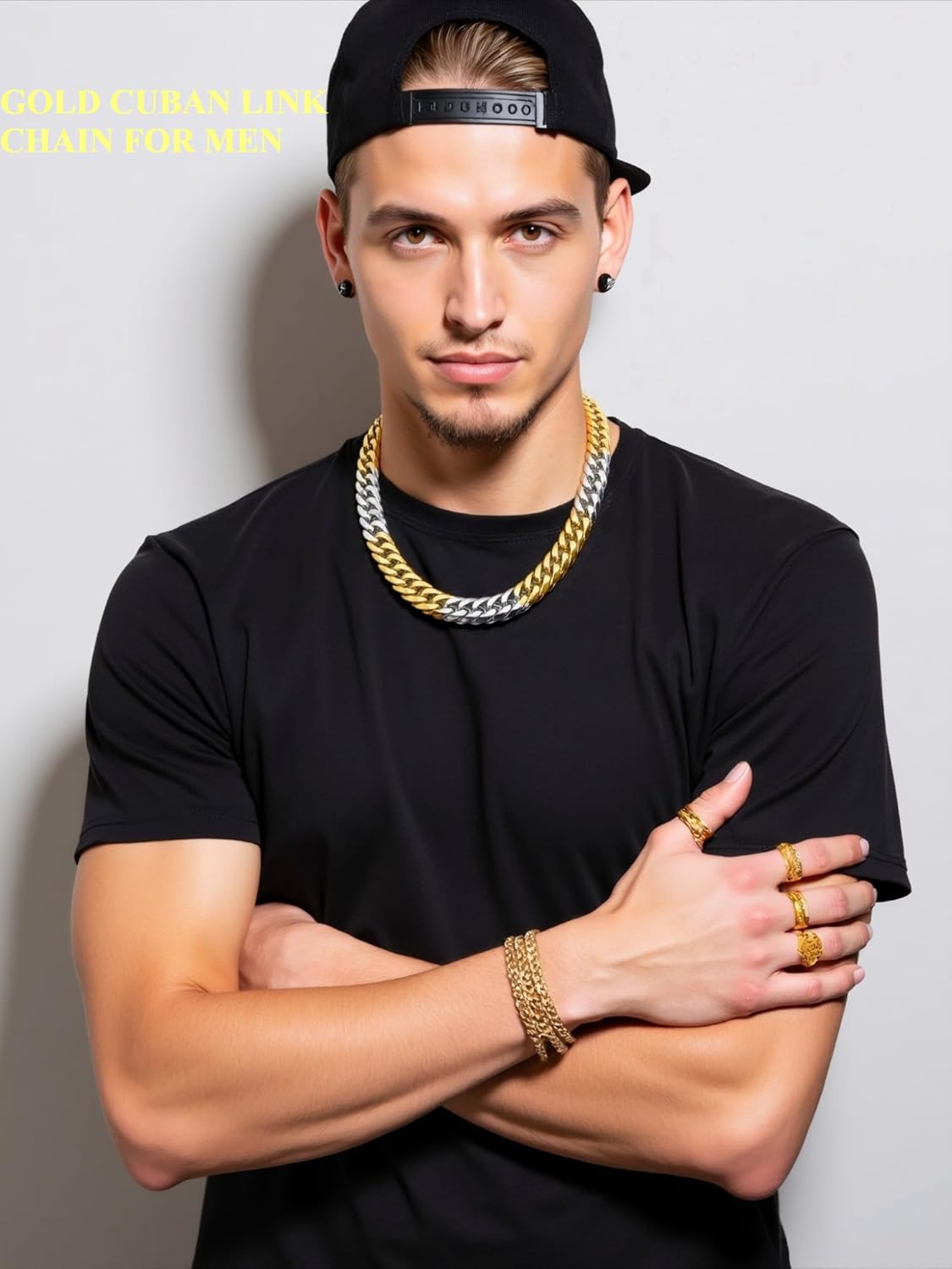 Mixed Metal Necklace for Women 18K Gold Plated Two Tone Silver and Gold Cuban Link Chain 9mm Thick Chunky Gold Chain Necklace 23.62 Inch Unisex Jewelry Gift Idea - Image 6