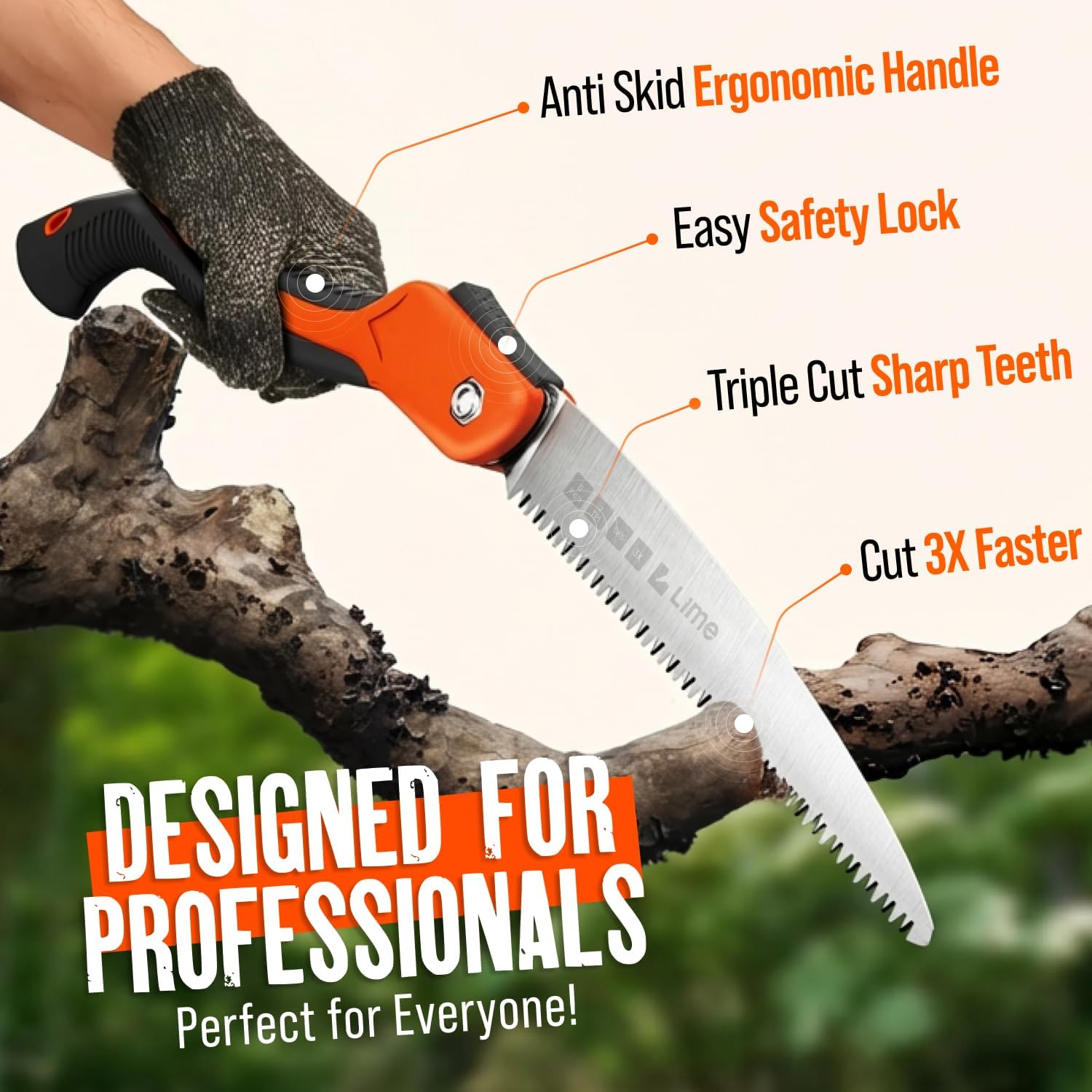 GROWIT Folding Camping saw 11 Inch - Heavy Duty Pruning Saw with Triple-Cut SK5 Blade, 7 TPI Razor Teeth for Tree Trimming, Wood Cutting, Camping, Bushcraft, and Gardening - Image 2