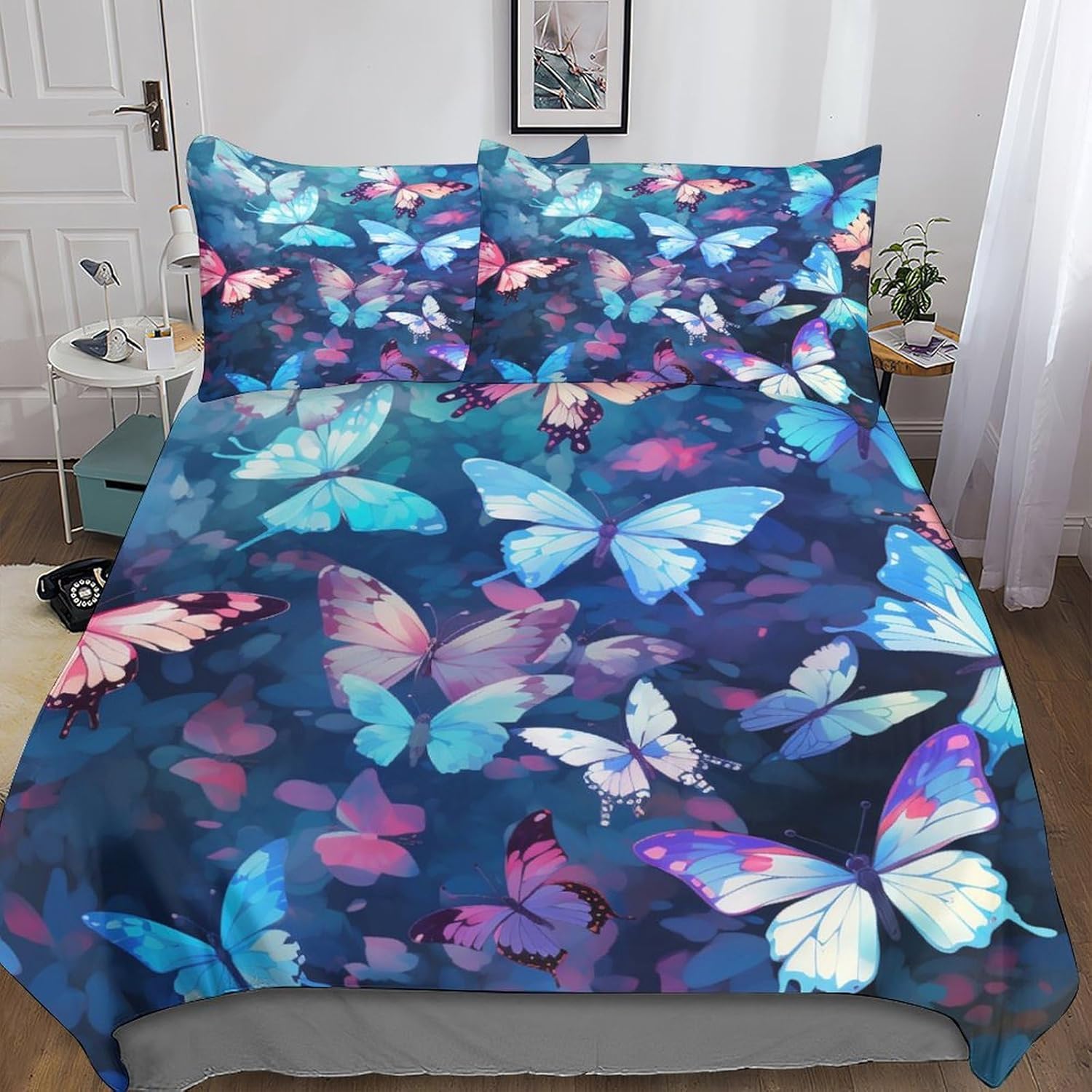 Housse de couette papillon microfibre 3D parure de lit avec fermeture Éclair lavable