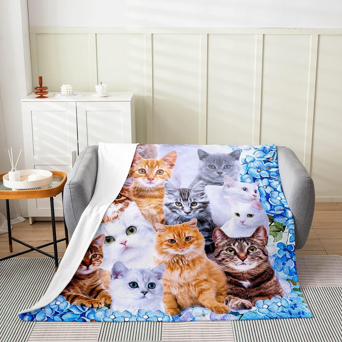 Cat All Season Bed Blanket Kids,Pet Cat Fleece Throw Blanket Flannel Fuzzy Blanket for Boys Girls,3D Animals Theme Microfiber Cute Kitten Plush Blanket Room Decor Queen 90"x90" Multi 23 Quee