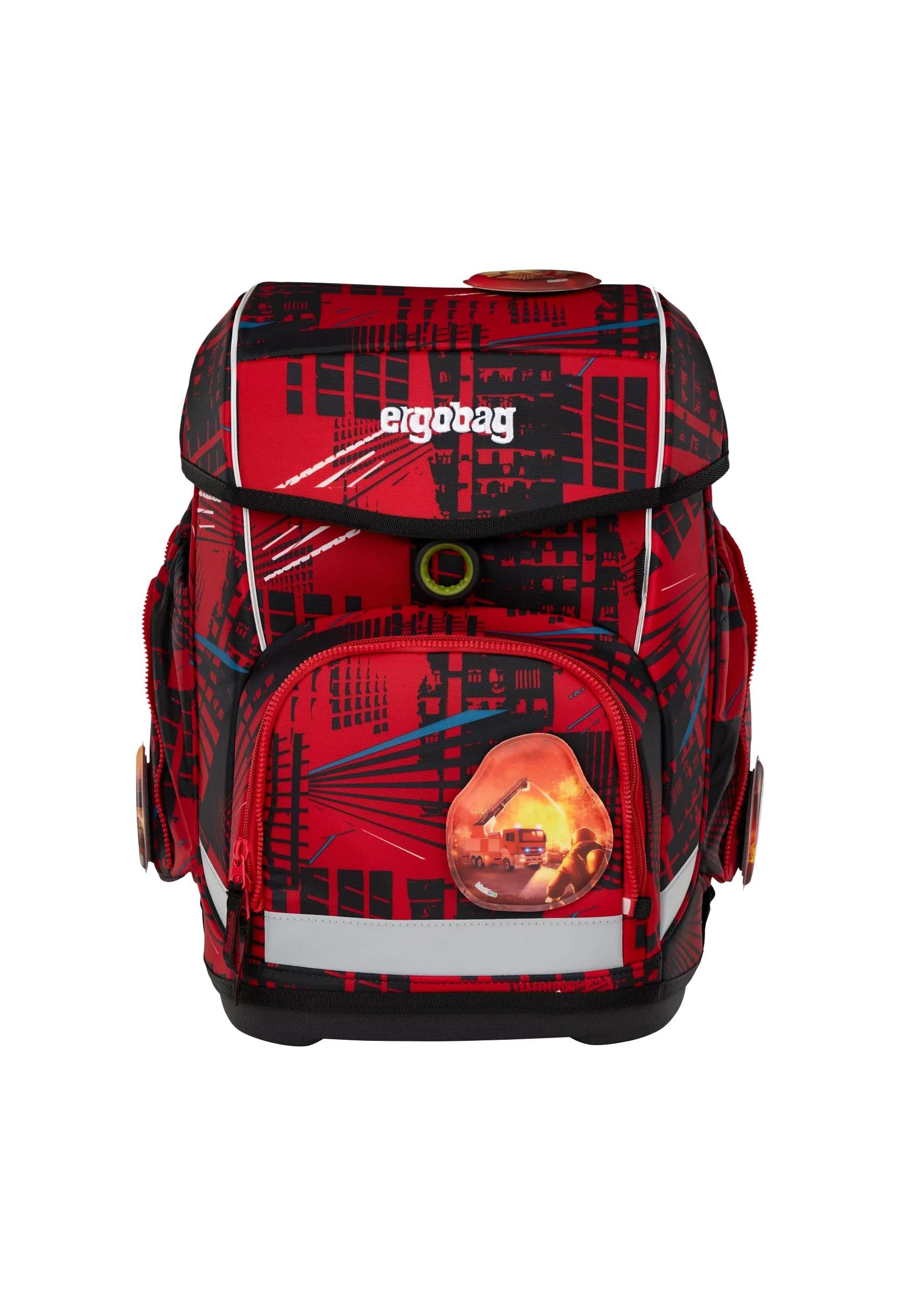 ergobag Schulranzen-Set cubo Set AlarmBärreitschaft - Rot | Ergonomischer Schulranzen Klassisch, 5-teilig, für die 1. Klasse Grundschule, Kollektion AW24/25