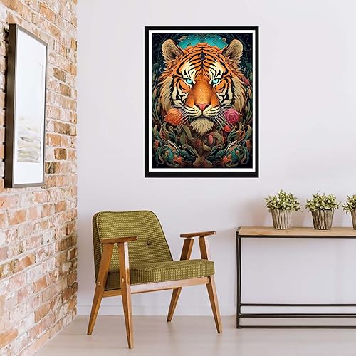 Miniatura 2 de Rovepic - Kit de pintura de diamante 5D redondo de tigre, taladro completo, pintura de bricolaje con diamantes, arte de animales, diamantes de