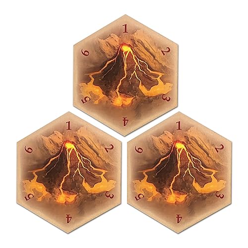 Volcano Hex Scenario Game Pieces compatible with Catan's Settlers of Catan, Seafarers, and Catan Expansions (3 Pack)