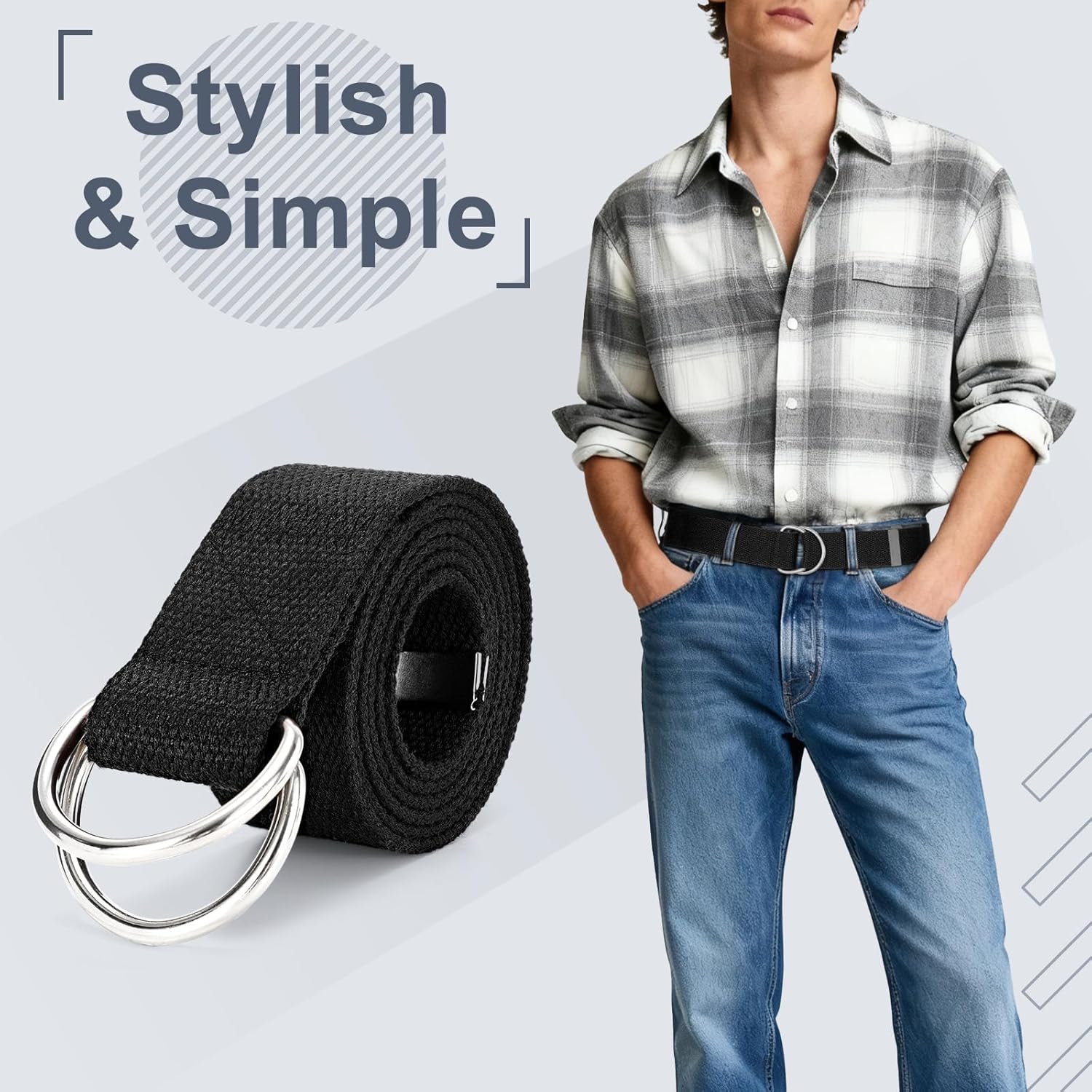 WHIPPY Mens Canvas Belt with Metal Double D-ring 1 1/2" Wide Plus Size Unisex Web Cloth Casual Belt for Jeans Pants - Image 2