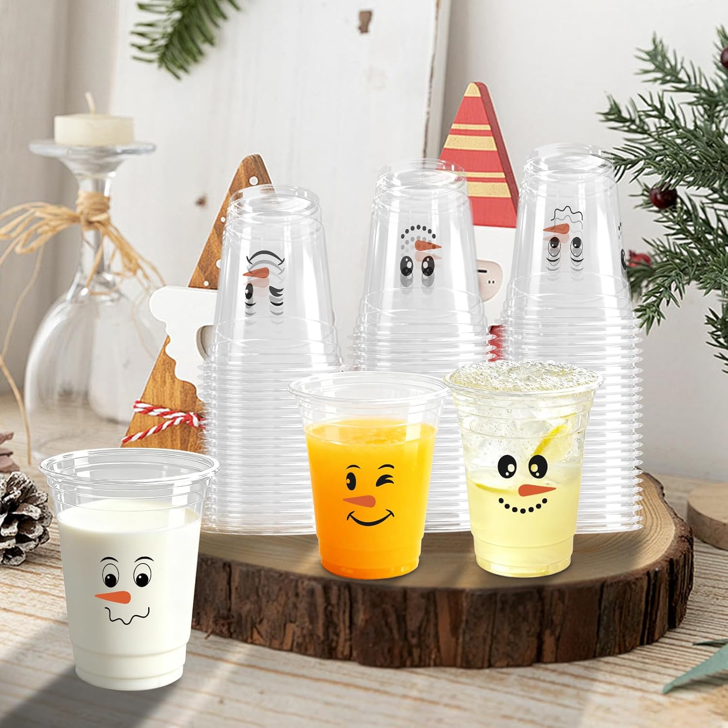 100 Pack Christmas Snowman Disposable Cups 12oz Smiling Snowman Face Plastic Party Cups Winter Drinking Cup for Xmas Holiday Party Favor Supplies Decor - Image 4