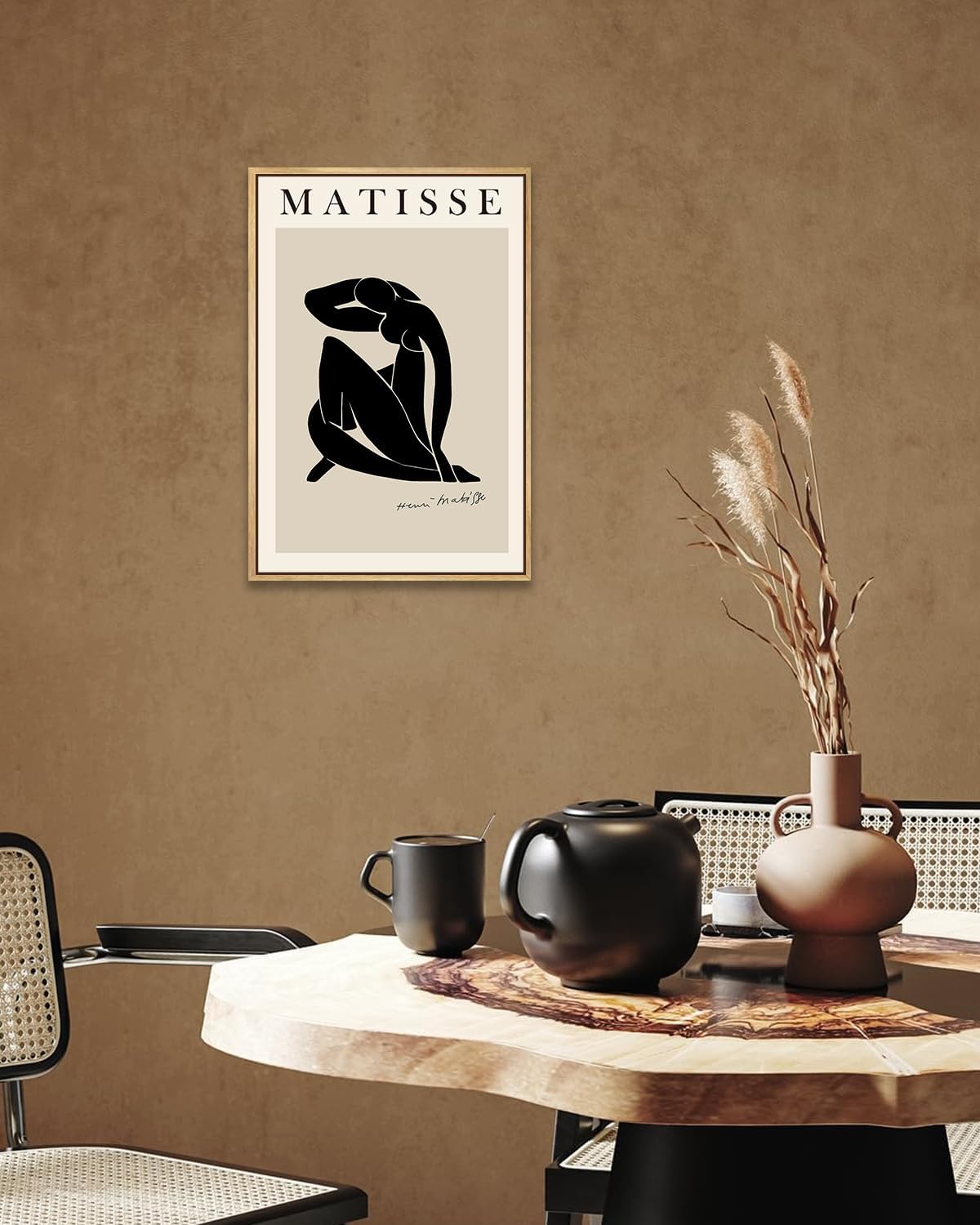 Zzuyi Henri Matisse Framed Wall Art,Black Beige Women Body Line Art,Boho Art Prints for Women and Teen girls Bedroom,Aesthetic Room Wall Decor-12''x16''Natural Framed