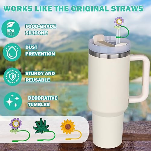 Miniatura 4 de HEYSKAY 6 popotes de repuesto de plástico compatibles con Stanley Quencher Adventure 20, 30, 40 onzas, con 1 cepillo para pajilla, 3 puntas de