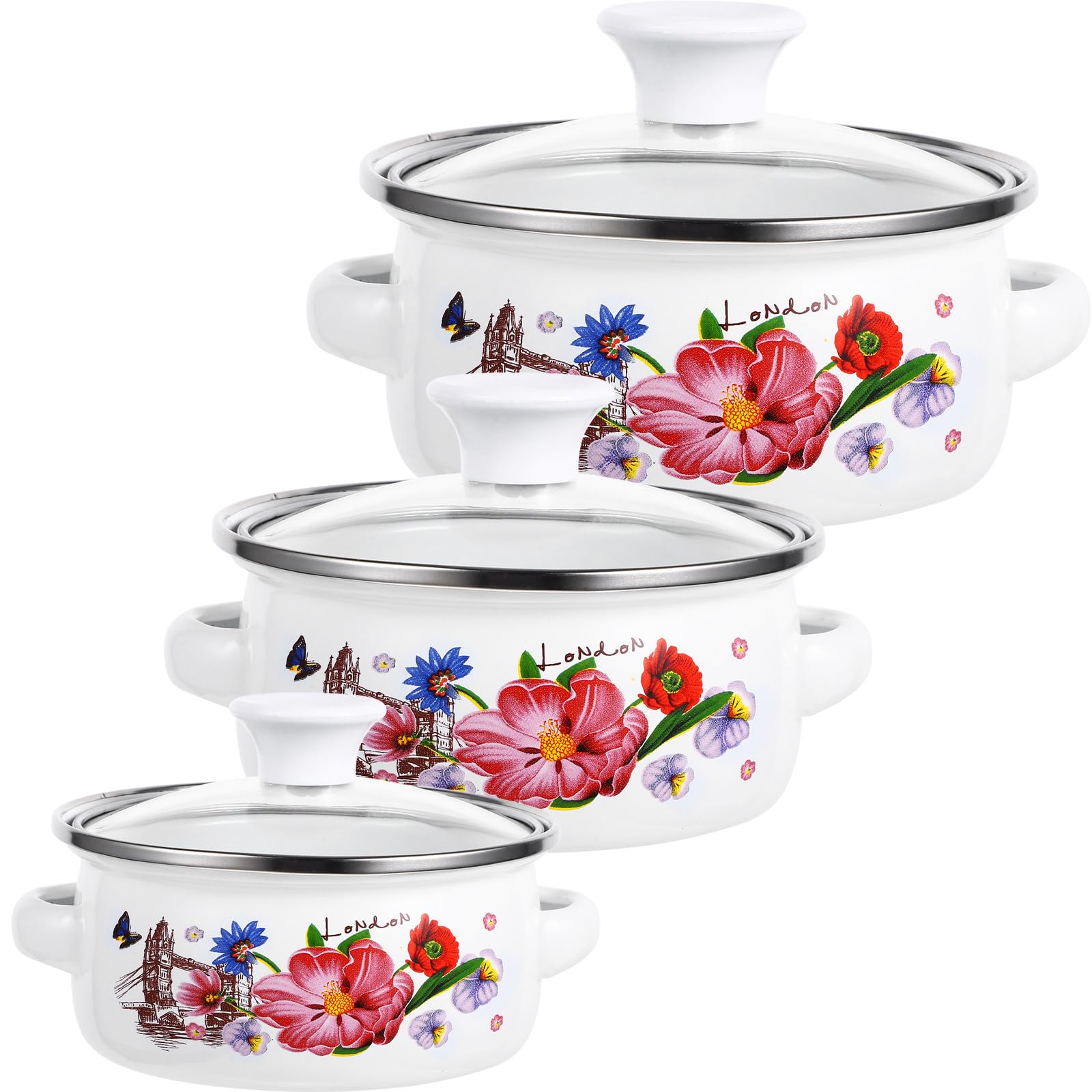 Casseroles émaillées couvercle marmites à soupe fond plat lot 3
