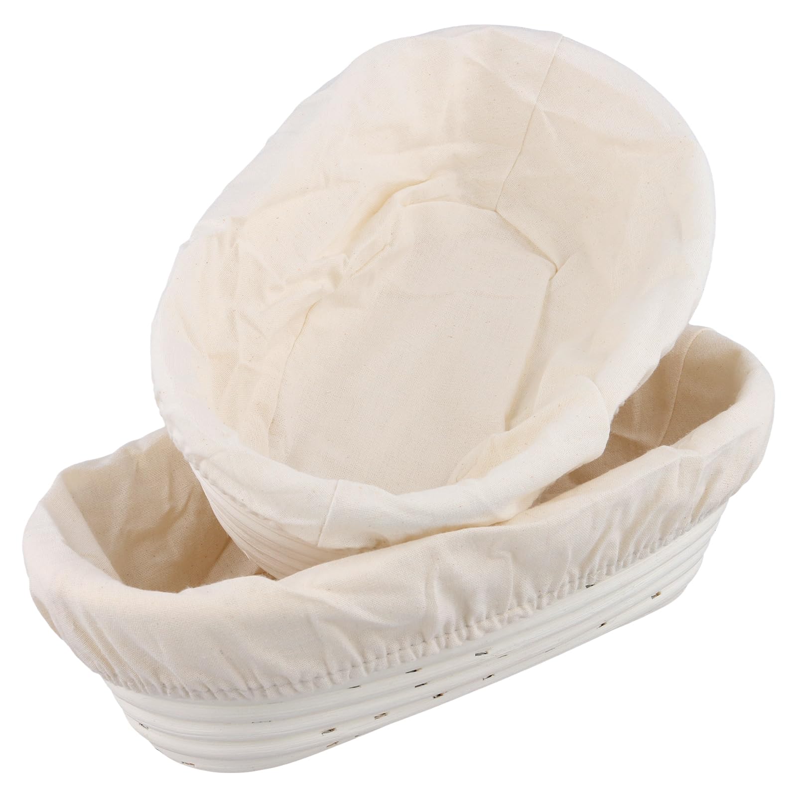 SINJEUN Banneton pour Pain - Lot de 2 Panier de Fermentation Ovales 25 cm et 28 cm en Rotin avec Tissu en Lin - Cuisson Levain