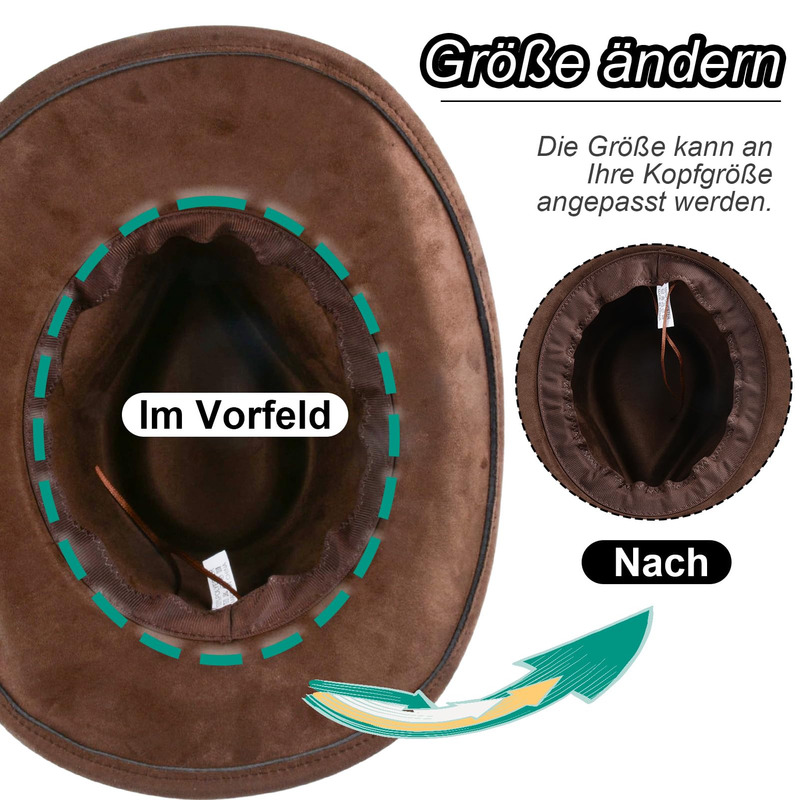 Cowboyhut für Damen und Herren, Westernhut, Wildleder, Panamahut, Cowboy- und Cowgirlhut, Filzhut, breite Krempe, Fedora-Hüte, Braun, braun, Einheitsgröße