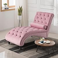 Vista 12 de Tumbona para interiores, moderna silla tapizada de terciopelo con botones y patas de madera maciza y almohada lumbar, sofá reclinable individual