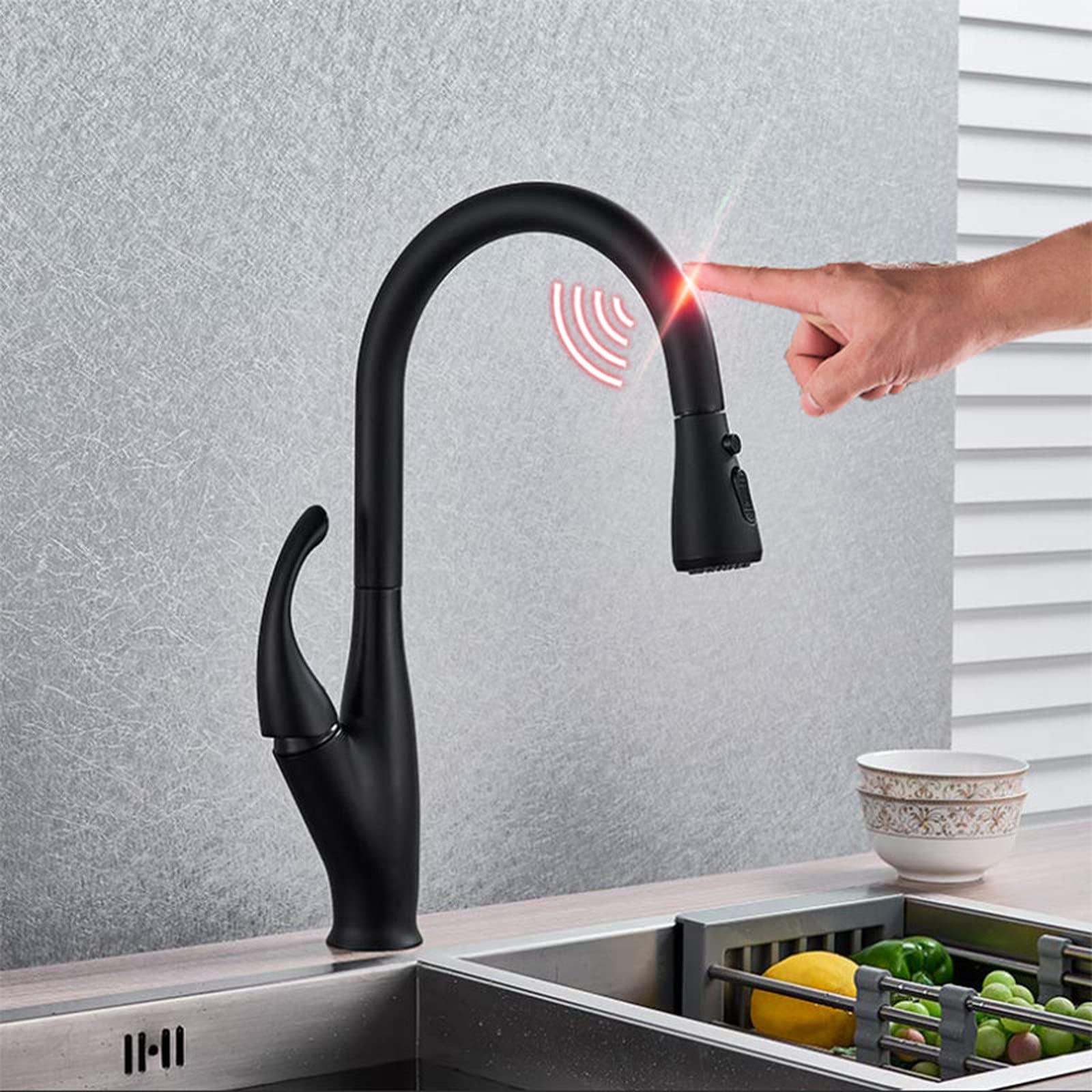 ZYCHSJXA Sensor Kitchen Faucets Black Smart Touch Inductive Sensitive Faucet Mixer Tap Single Handle Dual Outlet Water Modes