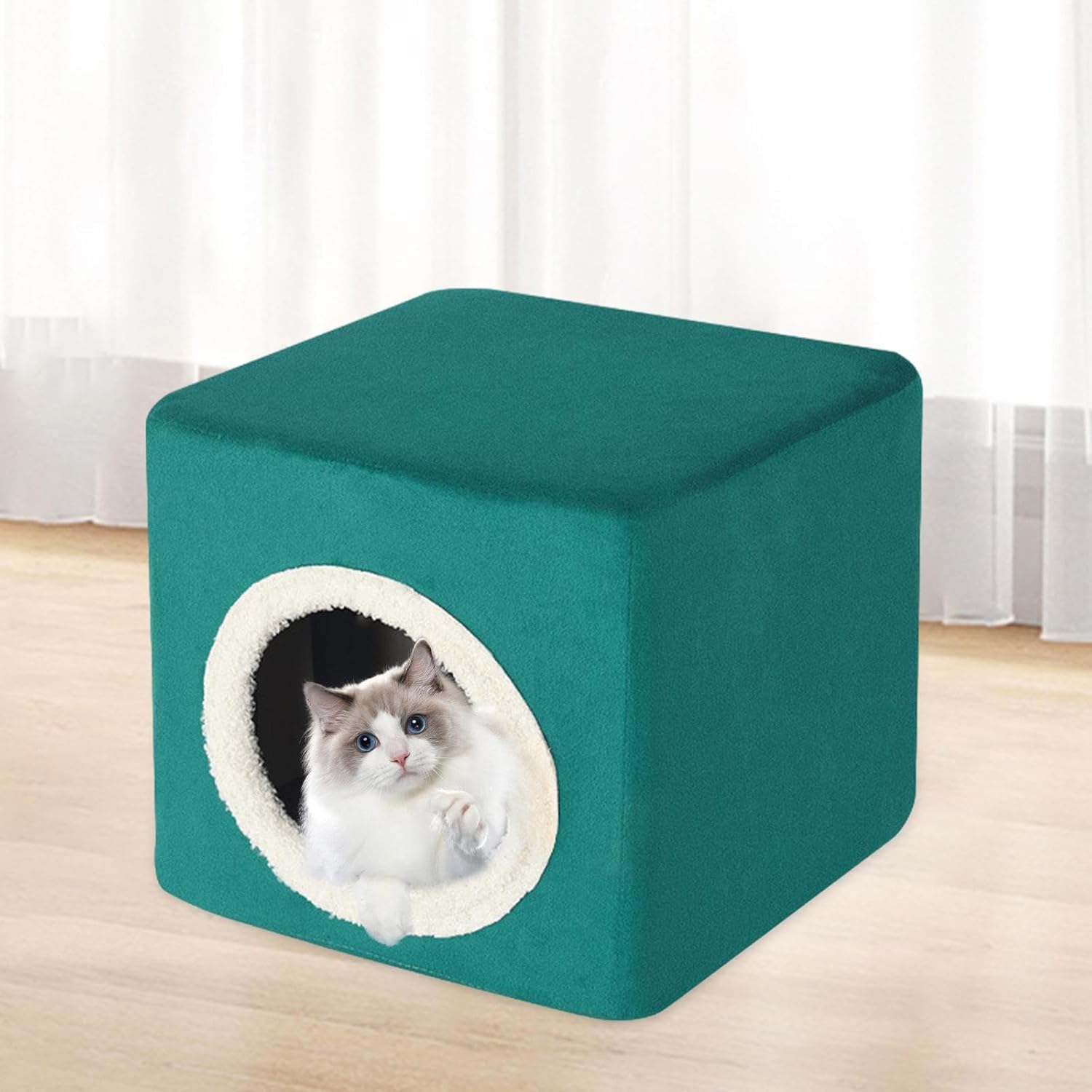 review Cat House Cat Bed for Indoor Cats Interactive Hideaway Cat Stool Condo,Covered Cat Bed Cave for Pet Supplies Kitty Sleeping, Dark Green