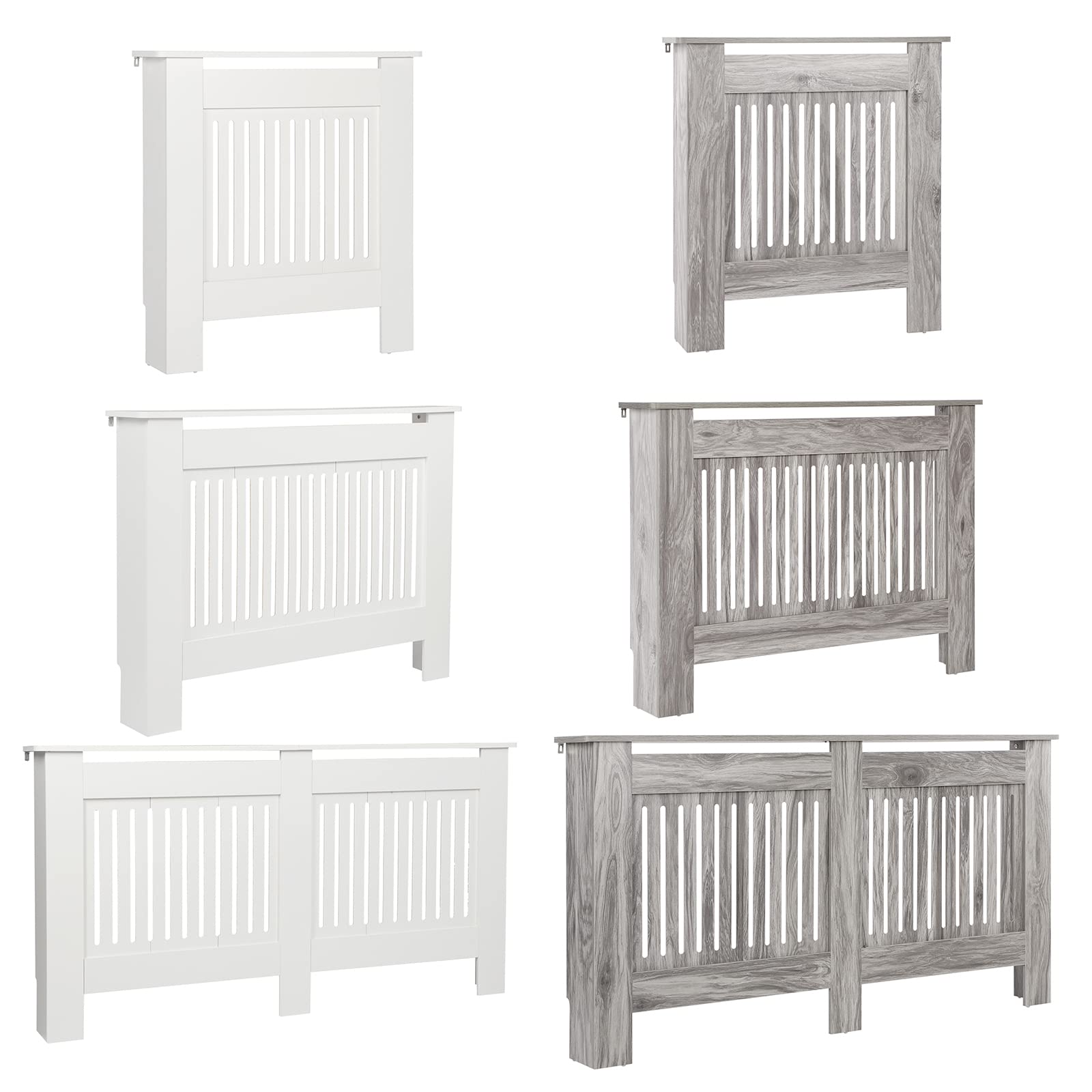 Jooli H Radiator Cover White Modern MDF Vertical Slats Wood Decorative Cabinet for Living Room Bedroom Hallway, Large