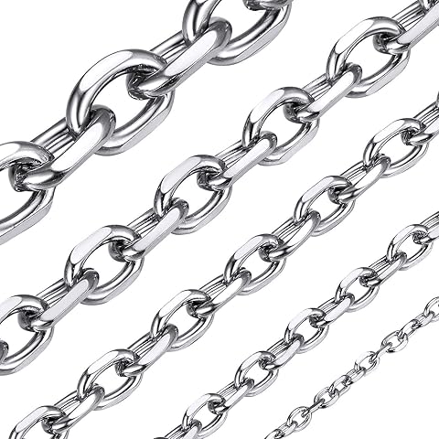 ChainsHouse Stainless Steel Cable Chain Necklaces for Men Women, 3mm/5mm/7mm/9mm/12mm 18K Gold/Black Plated Mens Cable Link Chains, 18