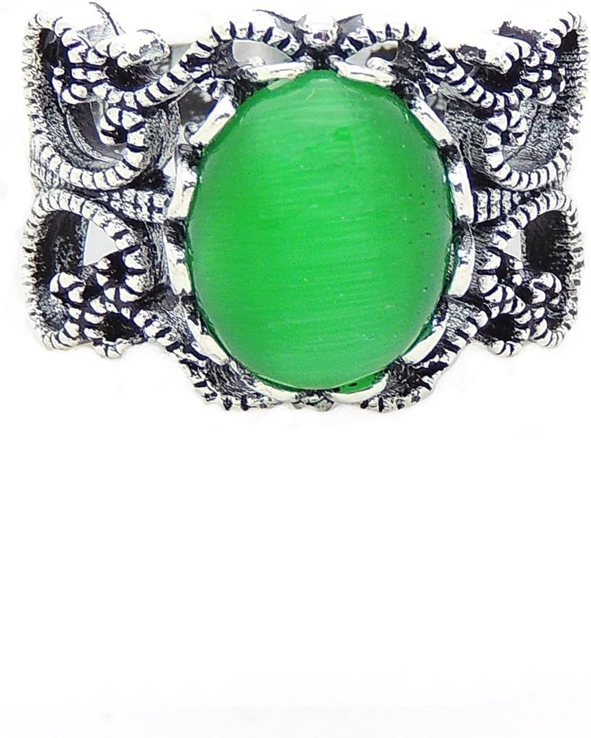 Malori Simulated Fire Opal Statement Ring for Women by Ginger Lyne | Oval Stone Filigree Silver Plated Setting Faux Birthstone Ring for Her | Gift for Mom or Wife