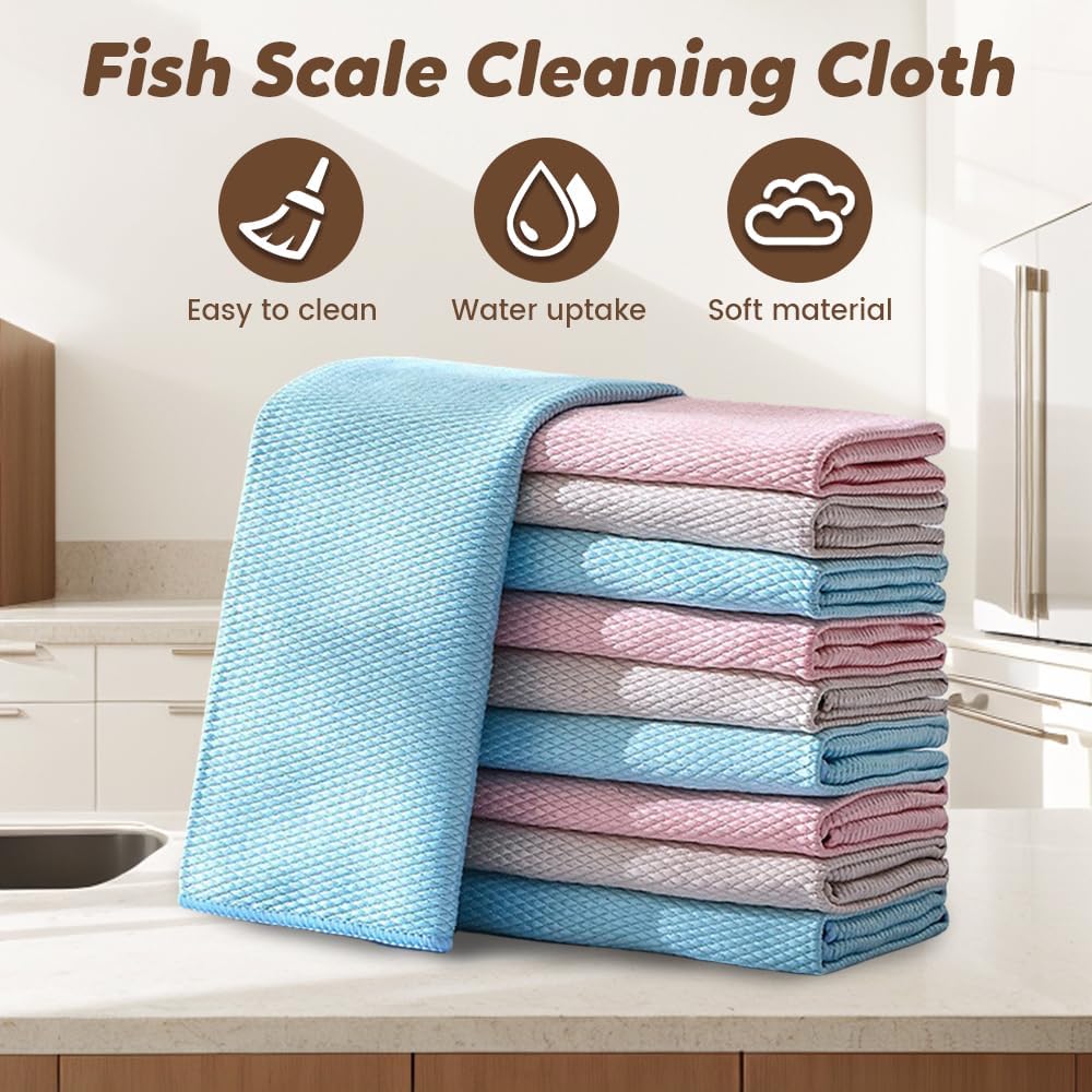 ZiTour Microfiber Glass Cleaning Cloth, Multi-Purpose Fish Scale Cloth for Windows, Polishing Towels Streak Free Glass Cleaning Towel for Windows Quickly Clean Glasses, Windshields, Mirrors (15)