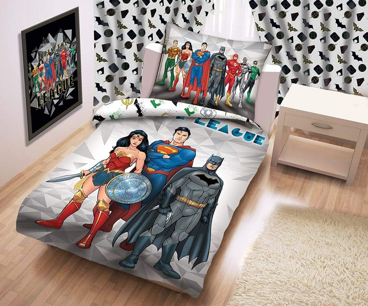 Justice League children's bed linen, 140 x 200 cm, German textile safety Öko Tex Standard 100, Superman, Batman, Wonder Woman