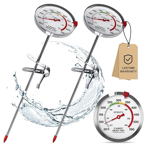 BOMATA Paquete de 2 termómetros de caramelo impermeables IP67 con clip para olla, termómetro de aceite para freír con pantalla grande mejorada de