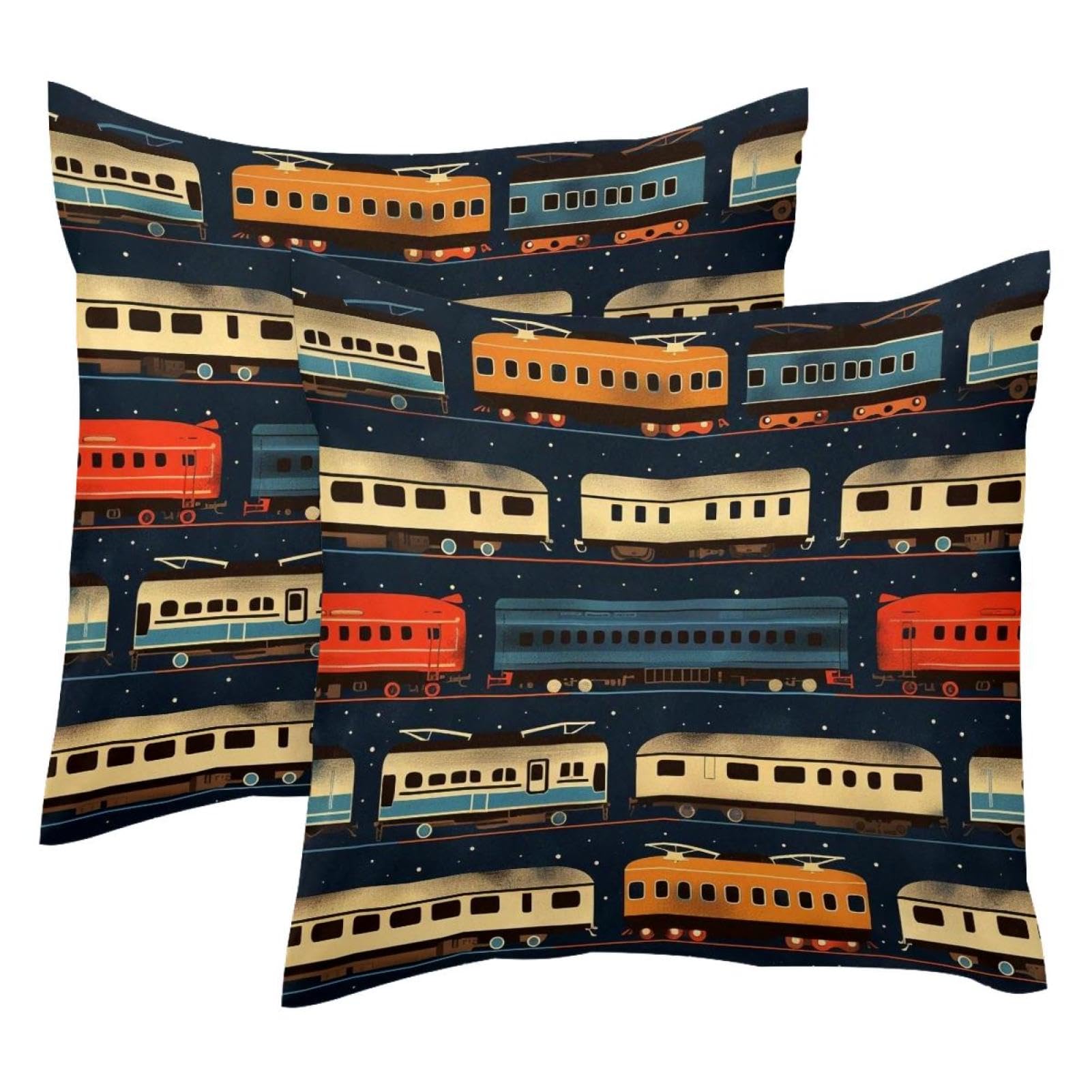 Housse de coussin velours 50x50 cm trains pour décorer votre canapé de salon