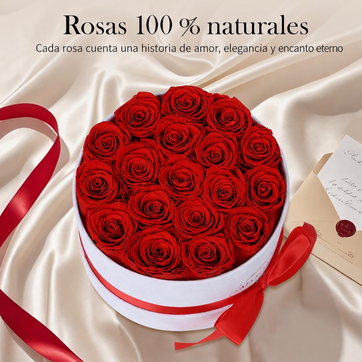 18 Rosas Eternas Rojas en Caja de Rosas, Flor Preservada, Regalo Mujer | Regalo de rosas eternas para mujer, novia o esposa en San Valentín, aniversario, cumpleaños o Día de la Madre