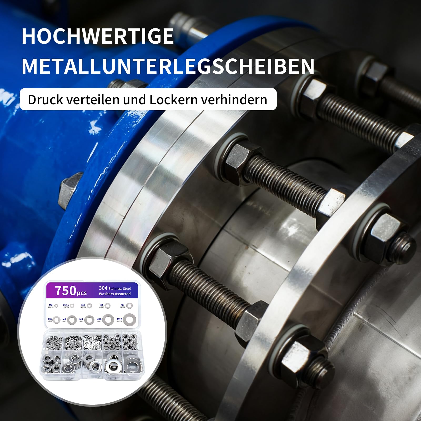 Dreamil Set di 750 Rondelle in Acciaio Inox, Rondelle Ondulate, Rondelle per Serraggio in Metallo, Rondelle per Viti, Dadi e Barre Filettate (M2-M12)