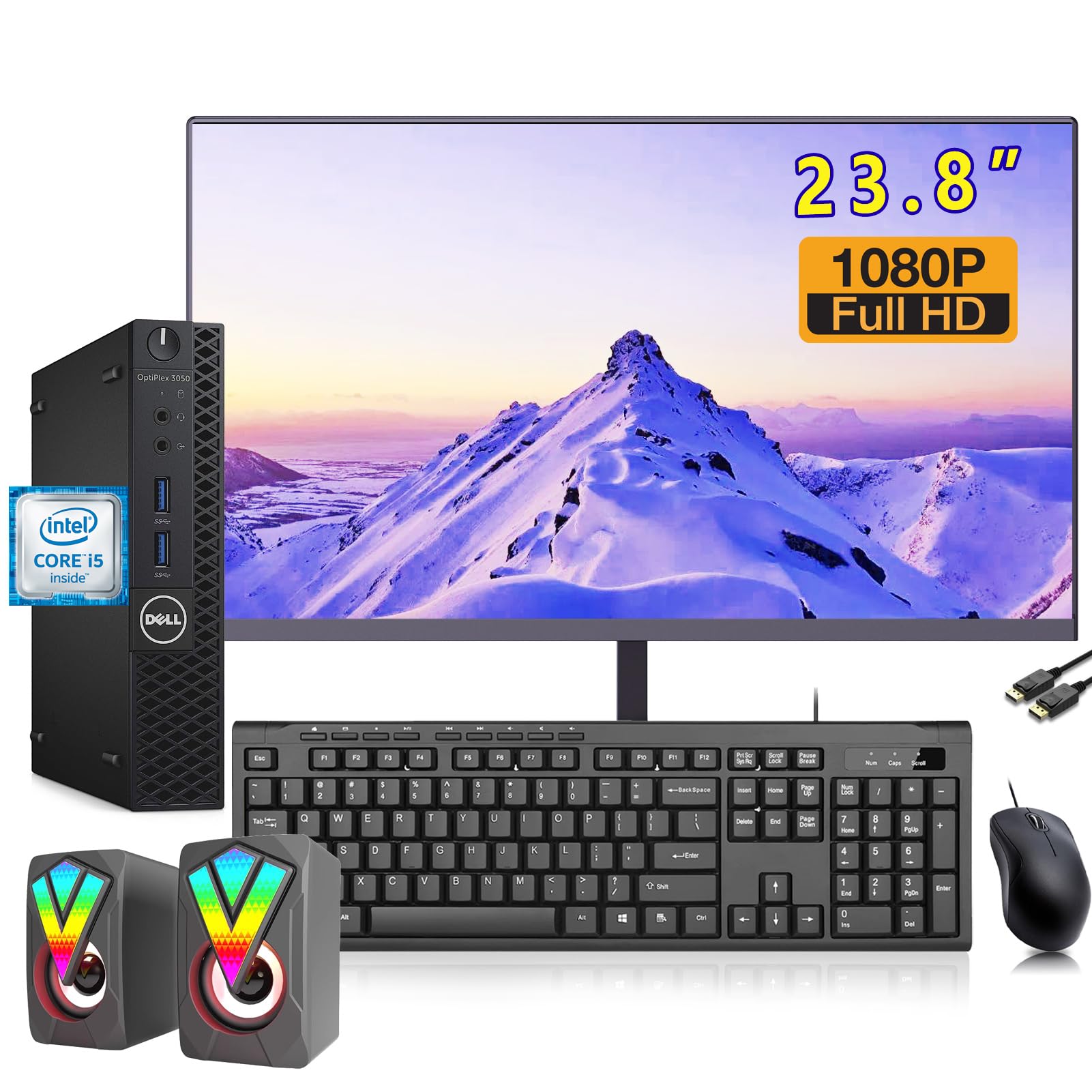 DELL Optiplex 3050 Mini PC Desktop with 23.8"" New FHD Monitor Bundle, PC Set, Core i5-7500 3.4GHz Up to 3.8GHz, 16GB RAM, 512GB SSD, Wired Keyboard&Mouse, DP Cable, Win10 Pro, Black (Renewed)