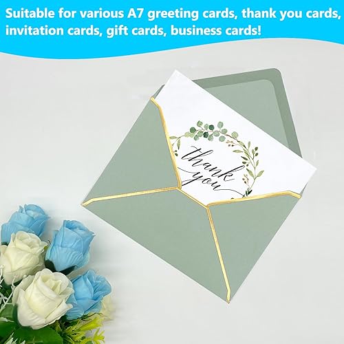 Miniatura 10 de Sobres de 5 x 7 pulgadas para invitaciones con borde dorado, paquete de 50 sobres A7 con solapa en V, sobres de tarjetas de felicitación