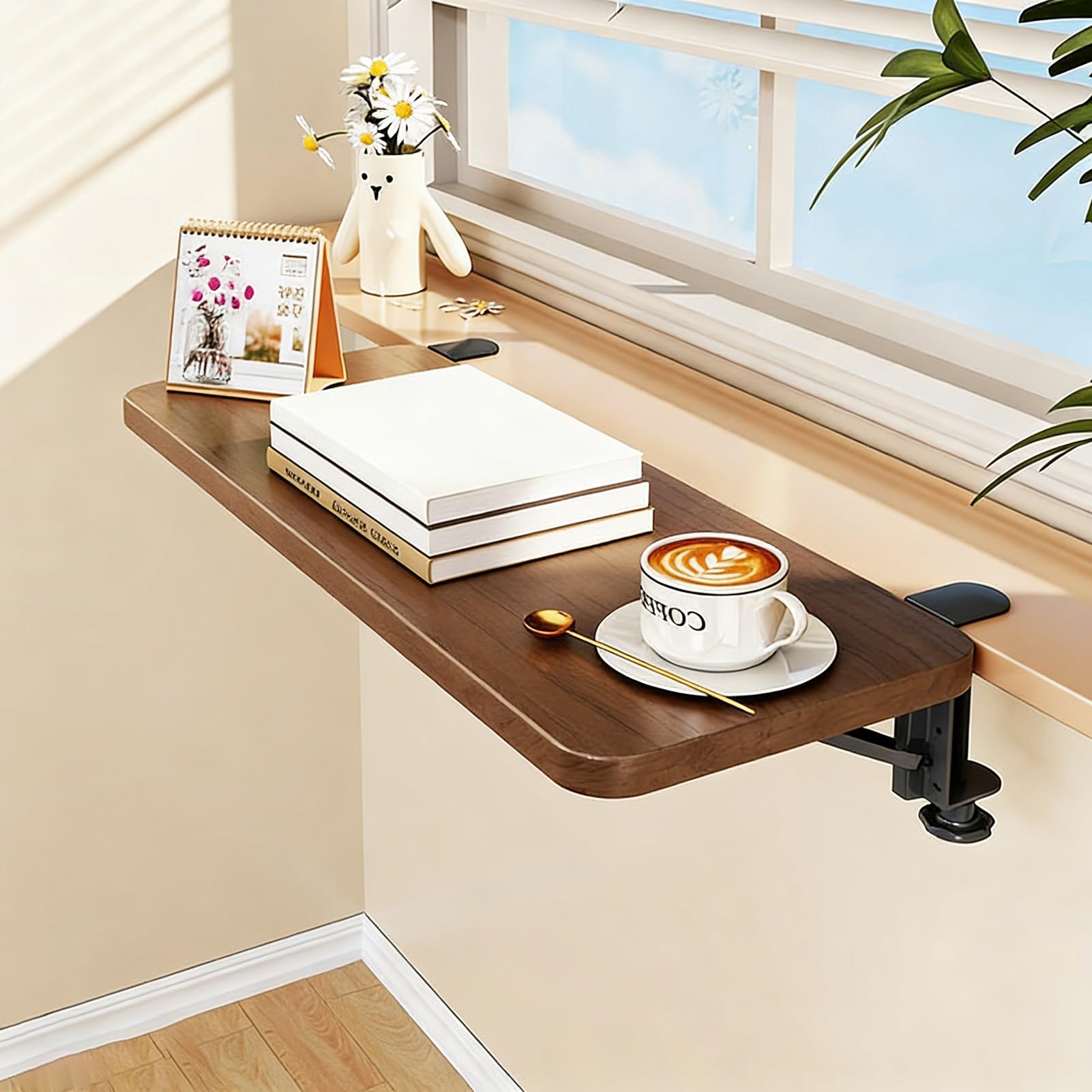 Wood Window Sill Extender for Plants Pots, Indoor Kitchen Window Ledge Extender Plate, Space-Saving Fold Down Desk Countertop Extension Board(Walnut,70x20cm/27.6x7.9in)