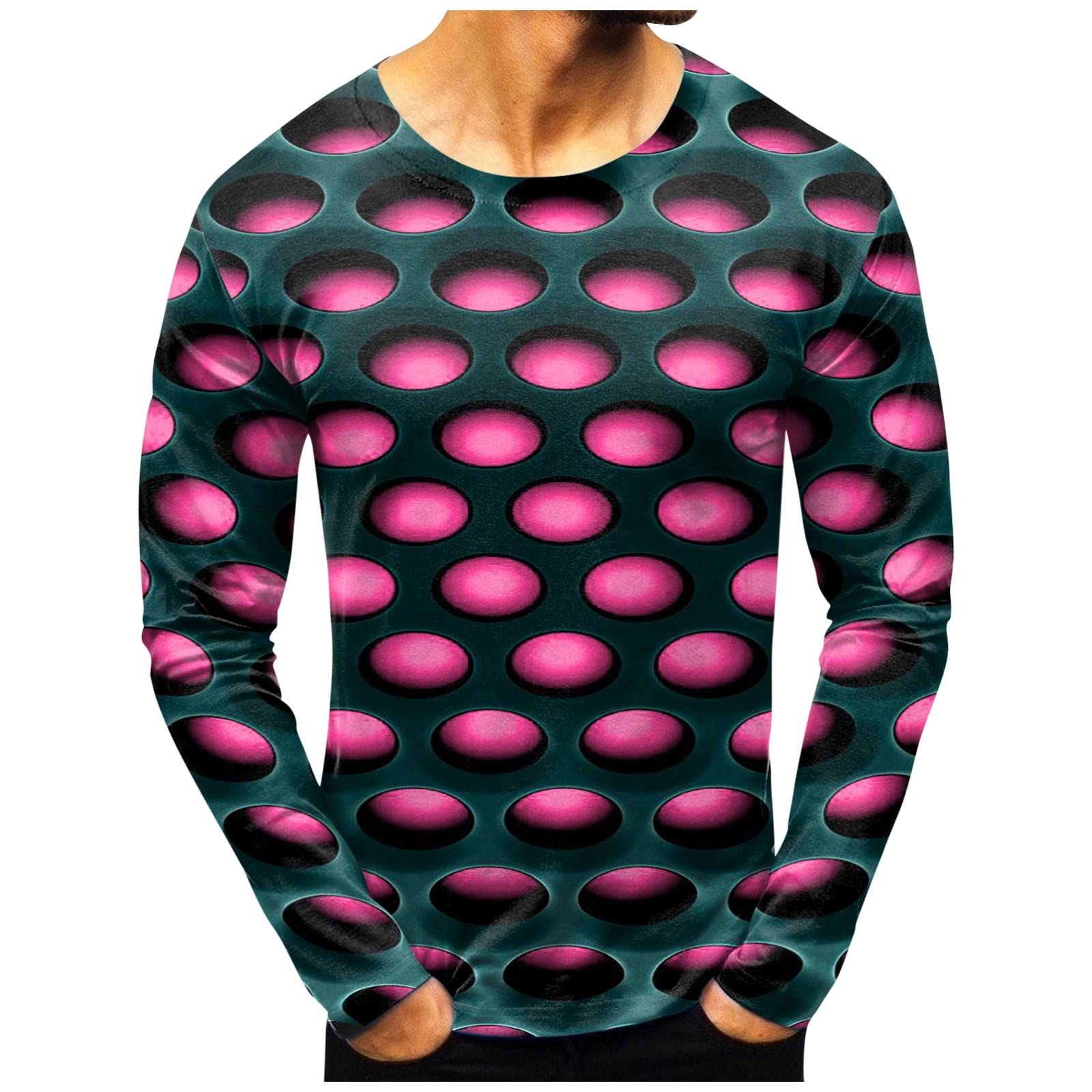 Men's Casual Crewneck Sweatshirt Novelty 3D Digtal Print Long Sleeve Pullover Sweatshirt Athletic Loose Fit Tops