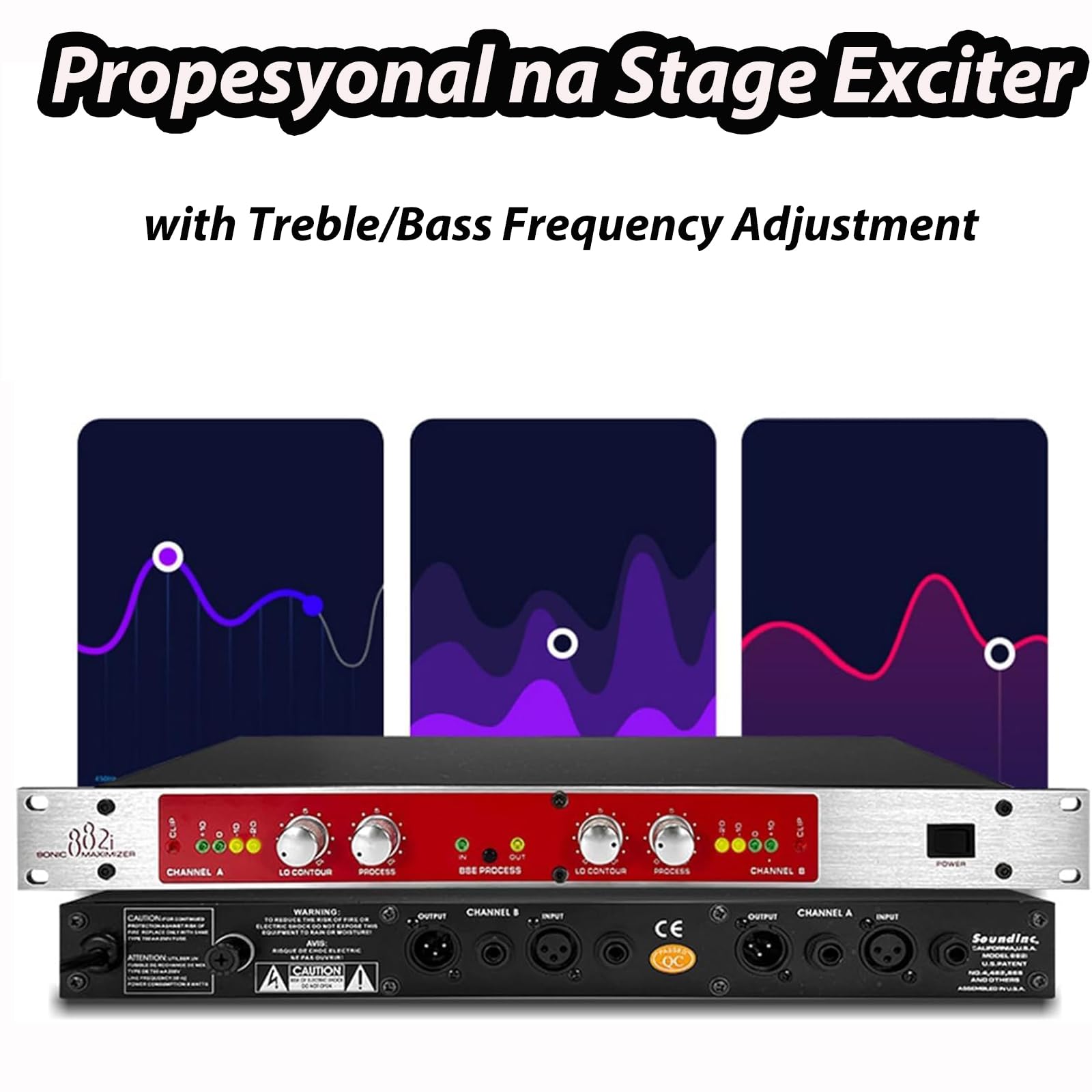 MObyat Procesador De Audio Profesional 882I, Procesador Vocal Autoajustable con Ajuste De Frecuencia De Agudos Y Graves, Salida Máxima: +23 DBu, para Escenarios Y Karaoke En Casa