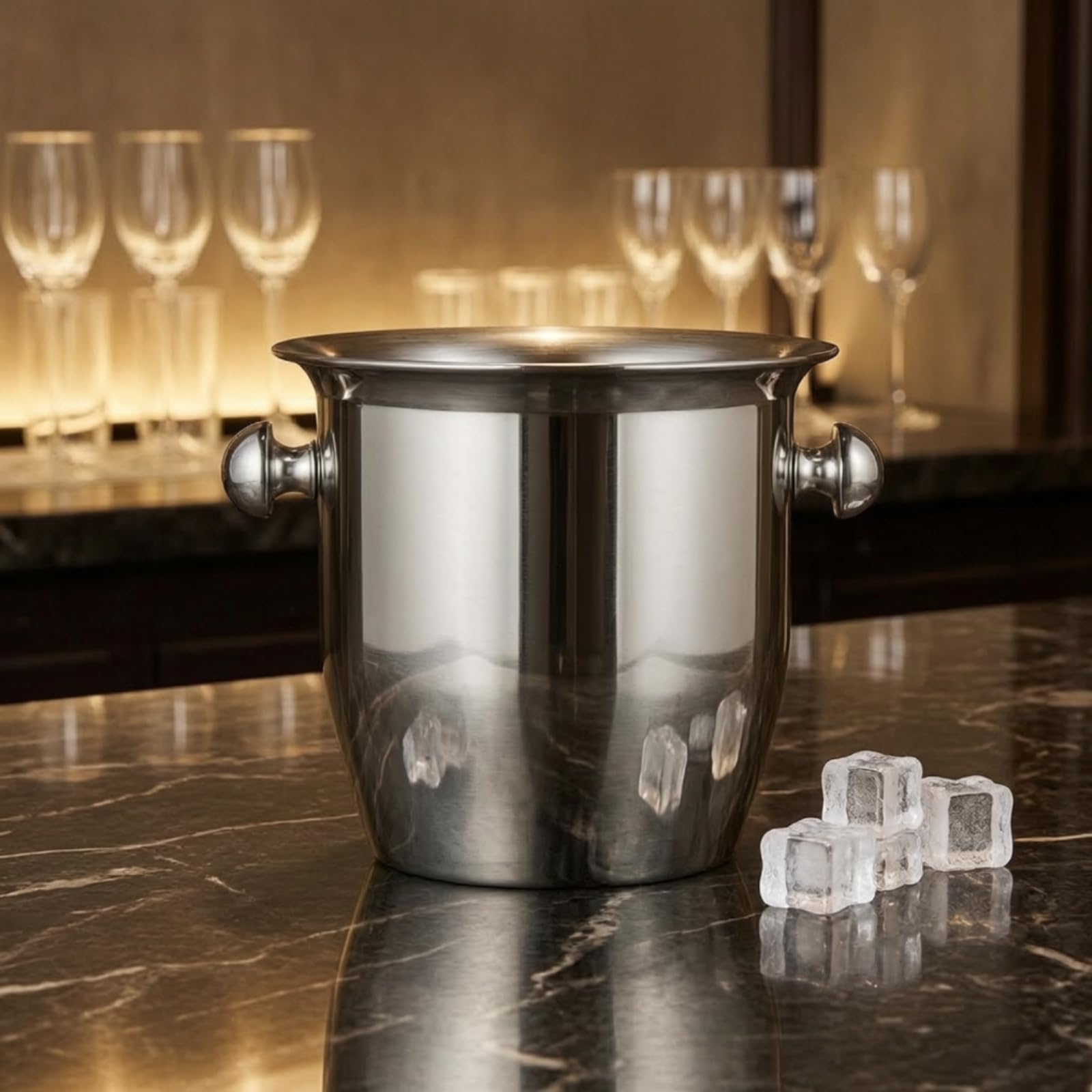 Secchiello Ghiaccio Commerciale Vino Birra Champagna in Acciaio Inox con Ampio Bordo Svasato per Servizio Elegante, Piccolo, Argento, Secchiello Per Ghiaccio A Tromba, Piccolo, Argento